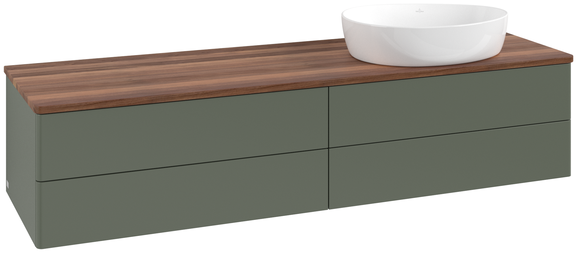 Villeroy & Boch Antao Waschbeckenunterschrank, 4 Auszüge, 1600x360x500mm, Front ohne Struktur, Korpus: Leaf Green Matt Lacquer, Front: Leaf Green Matt Lacquer, Abdeckplatte: Warm Walnut