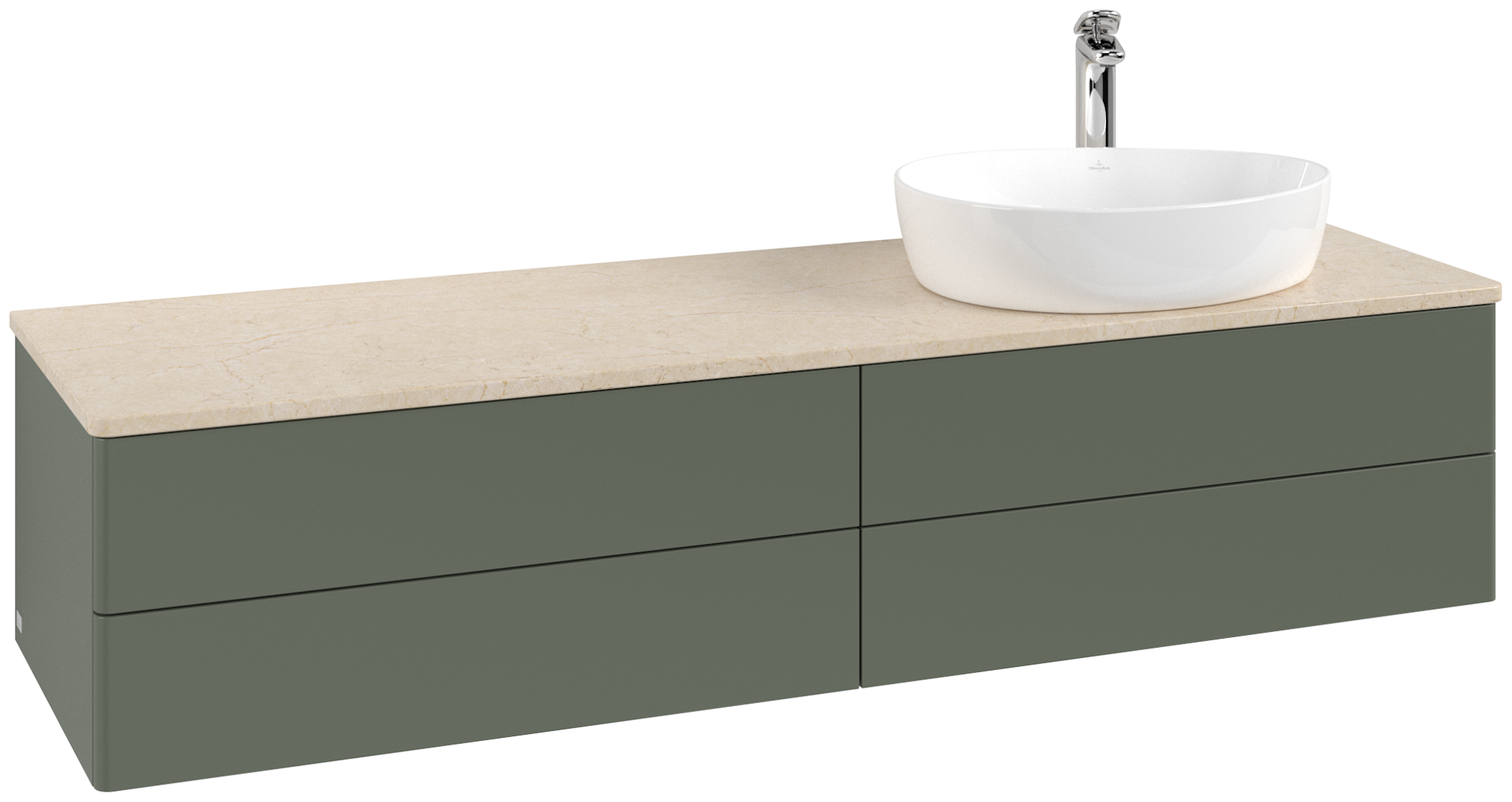 Villeroy & Boch Antao Waschbeckenunterschrank, 4 Auszüge, 1600x360x500mm, Front ohne Struktur, Korpus: Leaf Green Matt Lacquer, Front: Leaf Green Matt Lacquer, Abdeckplatte: Botticino