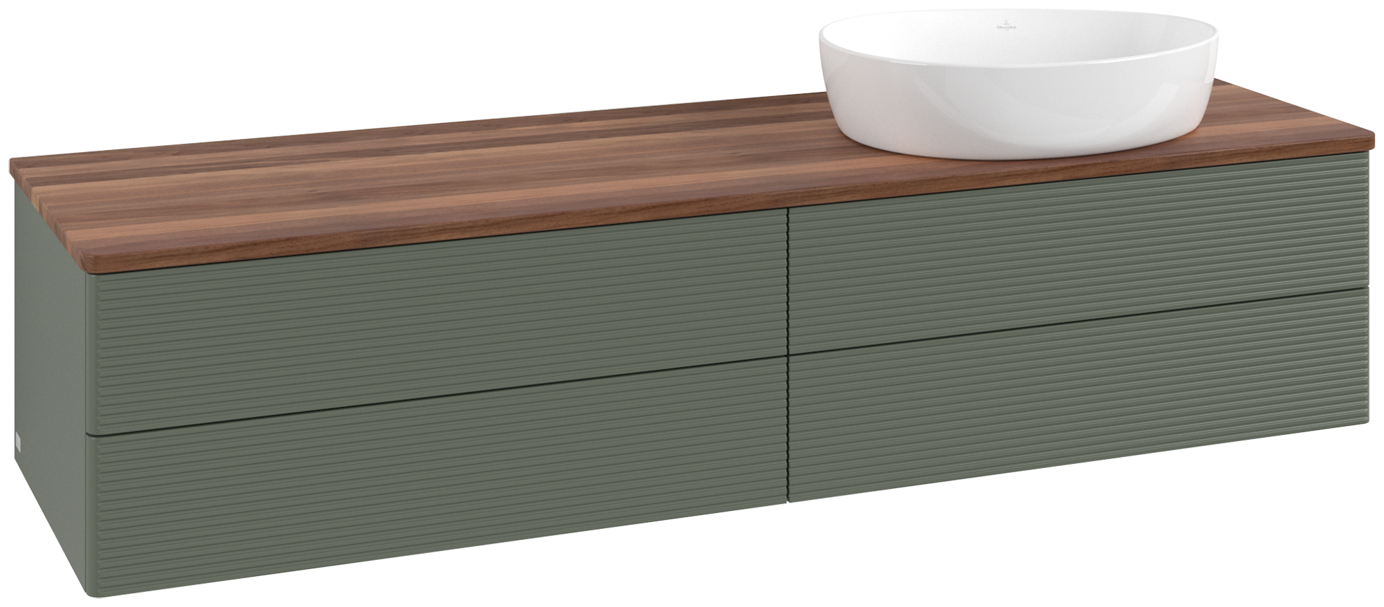 Villeroy & Boch Antao Waschbeckenunterschrank, 4 Auszüge, 1600x360x500mm, Front mit Struktur, Korpus: Leaf Green Matt Lacquer, Front: Leaf Green Matt Lacquer, Abdeckplatte: Warm Walnut