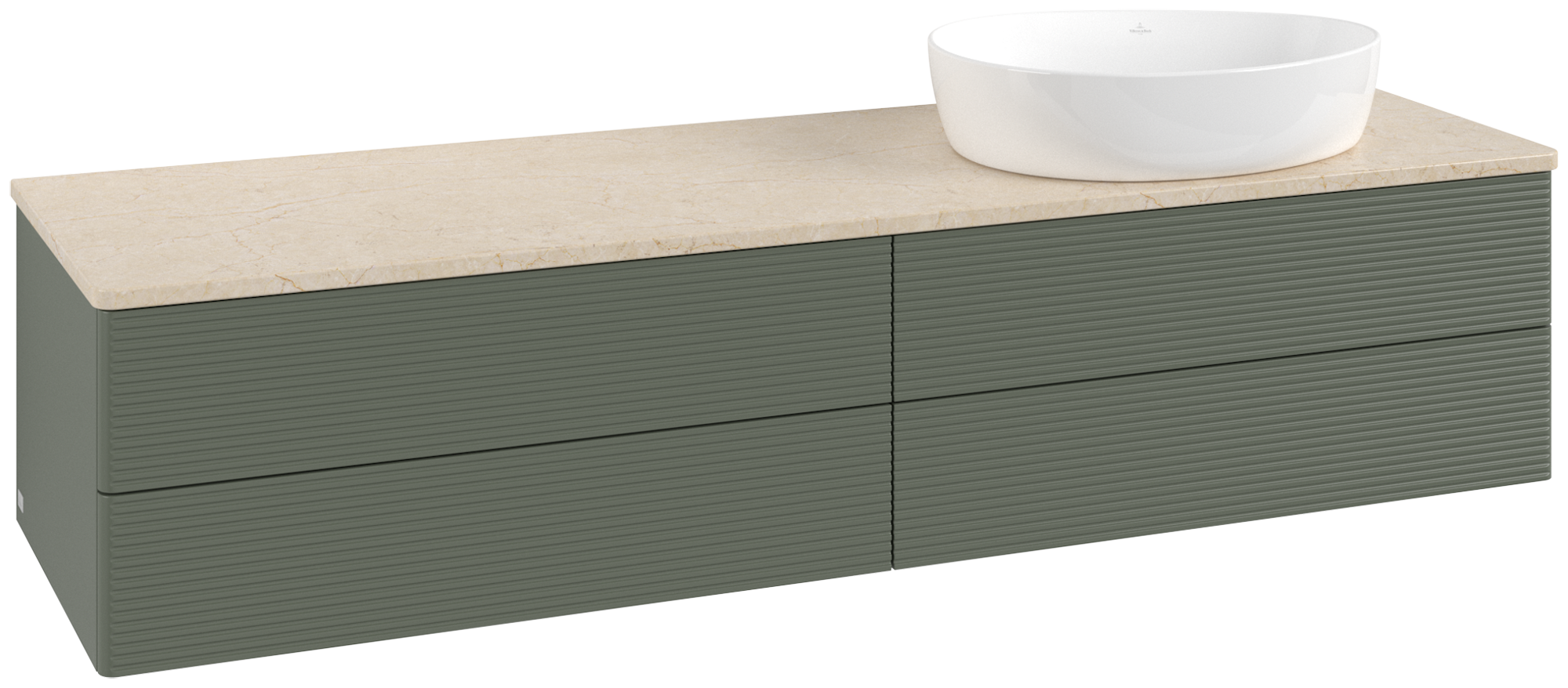 Villeroy & Boch Antao Waschbeckenunterschrank, 4 Auszüge, 1600x360x500mm, Front mit Struktur, Korpus: Leaf Green Matt Lacquer, Front: Leaf Green Matt Lacquer, Abdeckplatte: Botticino