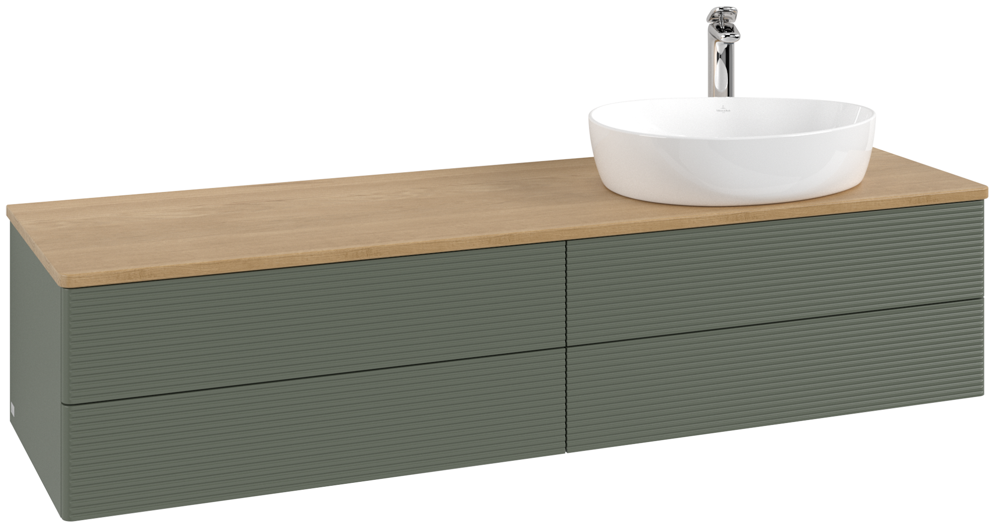 Villeroy & Boch Antao Waschbeckenunterschrank, 4 Auszüge, 1600x360x500mm, Front mit Struktur, Korpus: Leaf Green Matt Lacquer, Front: Leaf Green Matt Lacquer, Abdeckplatte: Honey Oak