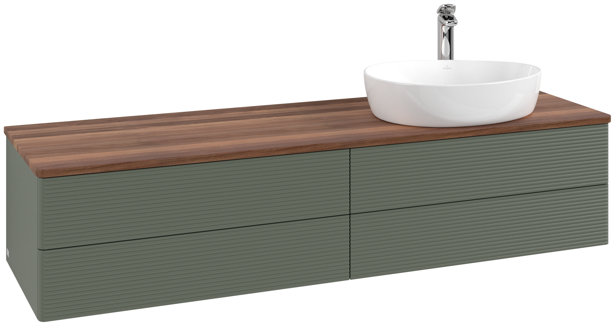 Villeroy & Boch Antao Waschbeckenunterschrank, 4 Auszüge, 1600x360x500mm, Front mit Struktur, Korpus: Leaf Green Matt Lacquer, Front: Leaf Green Matt Lacquer, Abdeckplatte: Warm Walnut