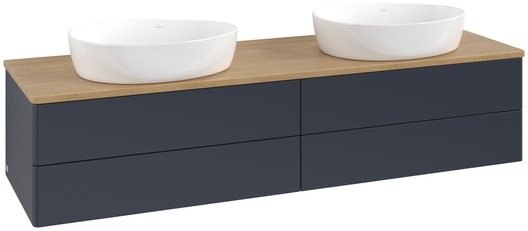 Villeroy & Boch Antao Waschbeckenunterschrank, 4 Auszüge, 1600x360x500mm, Front ohne Struktur, Korpus: Midnight Blue Matt Lacquer, Front: Midnight Blue Matt Lacquer, Abdeckplatte: Honey Oak