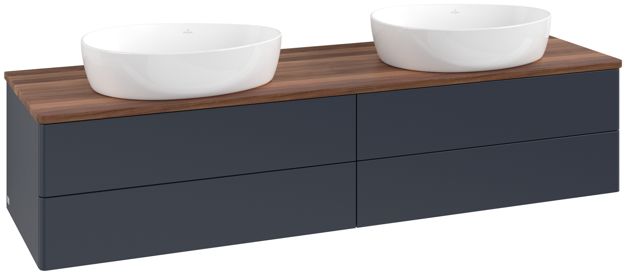 Villeroy & Boch Antao Waschbeckenunterschrank, 4 Auszüge, 1600x360x500mm, Front ohne Struktur, Korpus: Midnight Blue Matt Lacquer, Front: Midnight Blue Matt Lacquer, Abdeckplatte: Warm Walnut