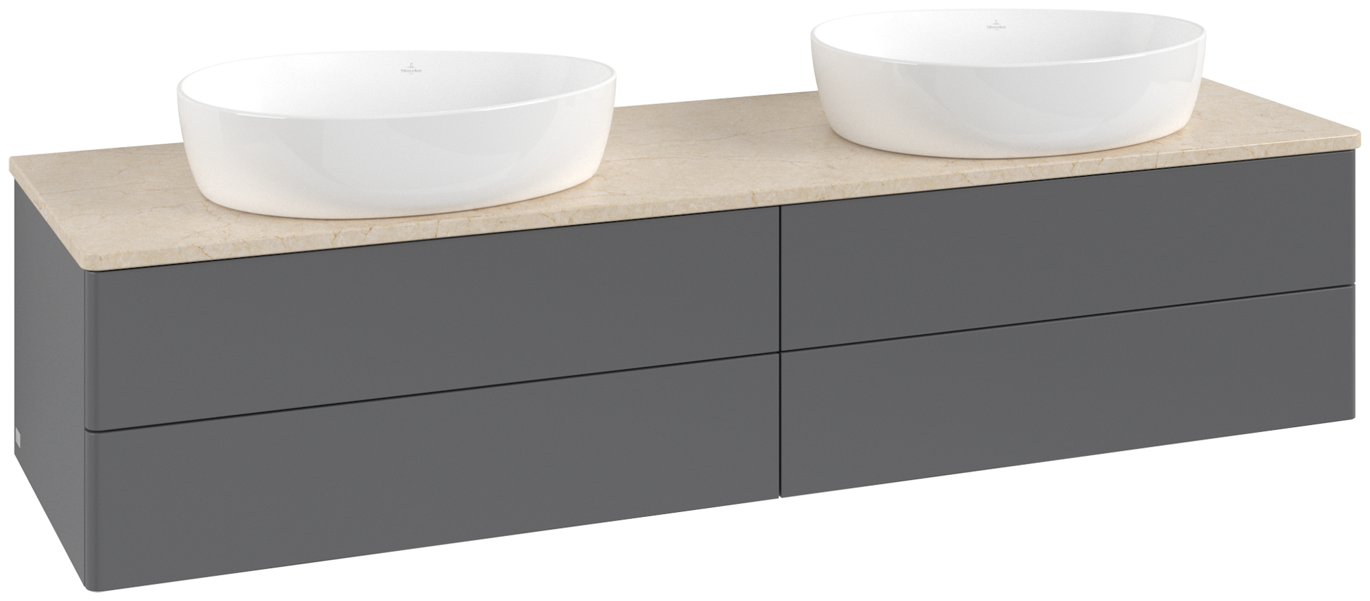 Villeroy & Boch Antao Waschbeckenunterschrank, 4 Auszüge, 1600x360x500mm, Front ohne Struktur, Korpus: Anthracite Matt Lacquer, Front: Anthracite Matt Lacquer, Abdeckplatte: Botticino