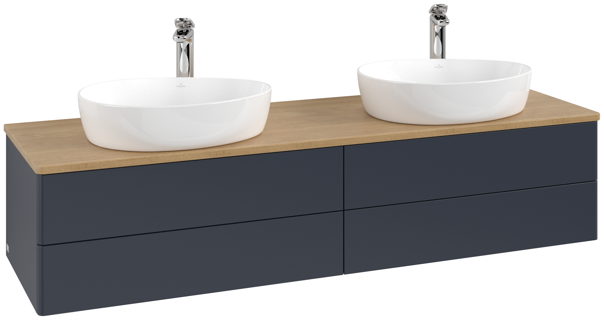 Villeroy & Boch Antao Waschbeckenunterschrank, 4 Auszüge, 1600x360x500mm, Front ohne Struktur, Korpus: Midnight Blue Matt Lacquer, Front: Midnight Blue Matt Lacquer, Abdeckplatte: Honey Oak