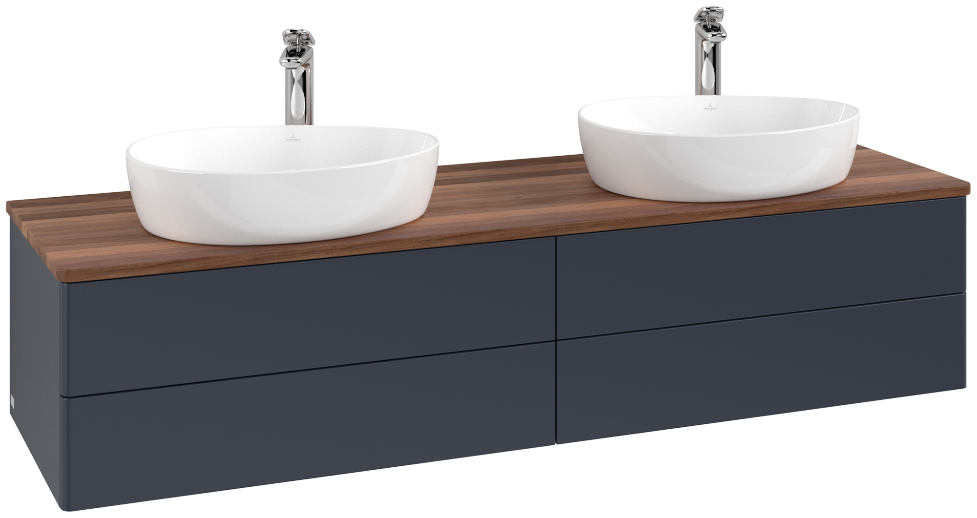 Villeroy & Boch Antao Waschbeckenunterschrank, 4 Auszüge, 1600x360x500mm, Front ohne Struktur, Korpus: Midnight Blue Matt Lacquer, Front: Midnight Blue Matt Lacquer, Abdeckplatte: Warm Walnut