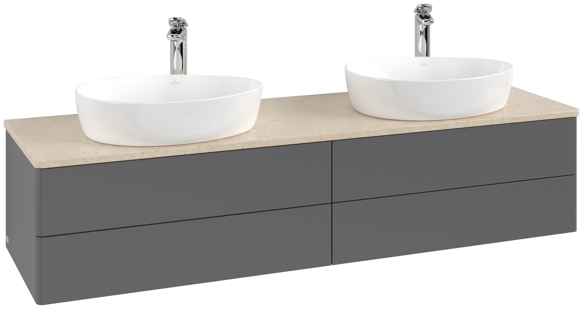 Villeroy & Boch Antao Waschbeckenunterschrank, 4 Auszüge, 1600x360x500mm, Front ohne Struktur, Korpus: Anthracite Matt Lacquer, Front: Anthracite Matt Lacquer, Abdeckplatte: Botticino