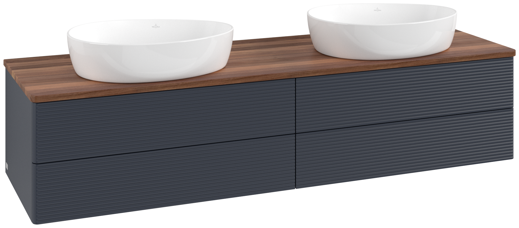 Villeroy & Boch Antao Waschbeckenunterschrank, 4 Auszüge, 1600x360x500mm, Front mit Struktur, Korpus: Midnight Blue Matt Lacquer, Front: Midnight Blue Matt Lacquer, Abdeckplatte: Warm Walnut