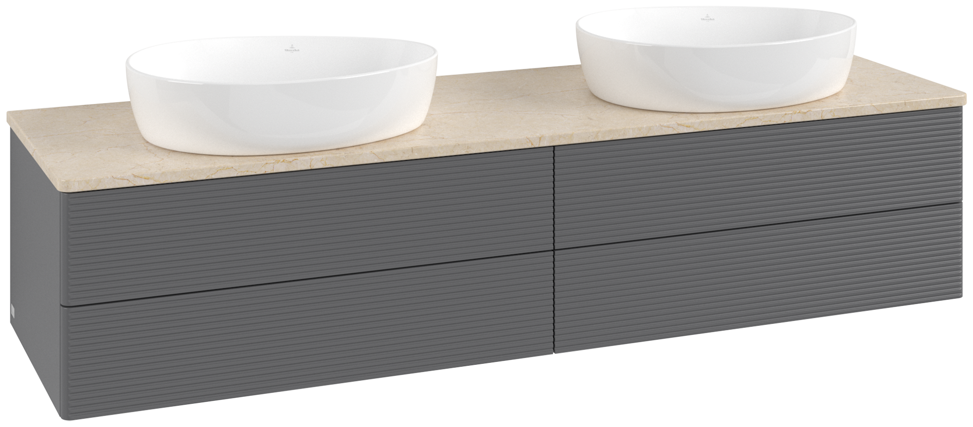 Villeroy & Boch Antao Waschbeckenunterschrank, 4 Auszüge, 1600x360x500mm, Front mit Struktur, Korpus: Anthracite Matt Lacquer, Front: Anthracite Matt Lacquer, Abdeckplatte: Botticino