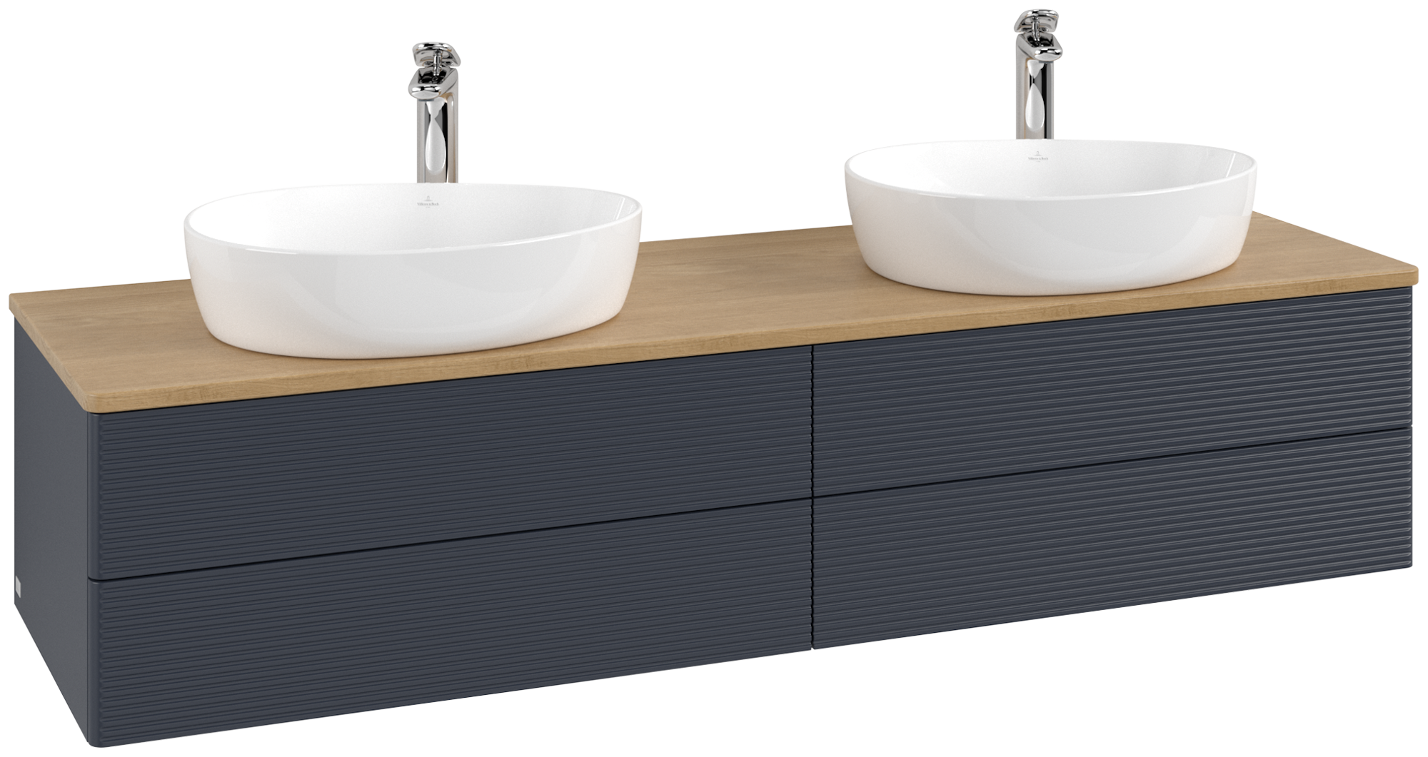 Villeroy & Boch Antao Waschbeckenunterschrank, 4 Auszüge, 1600x360x500mm, Front mit Struktur, Korpus: Midnight Blue Matt Lacquer, Front: Midnight Blue Matt Lacquer, Abdeckplatte: Honey Oak