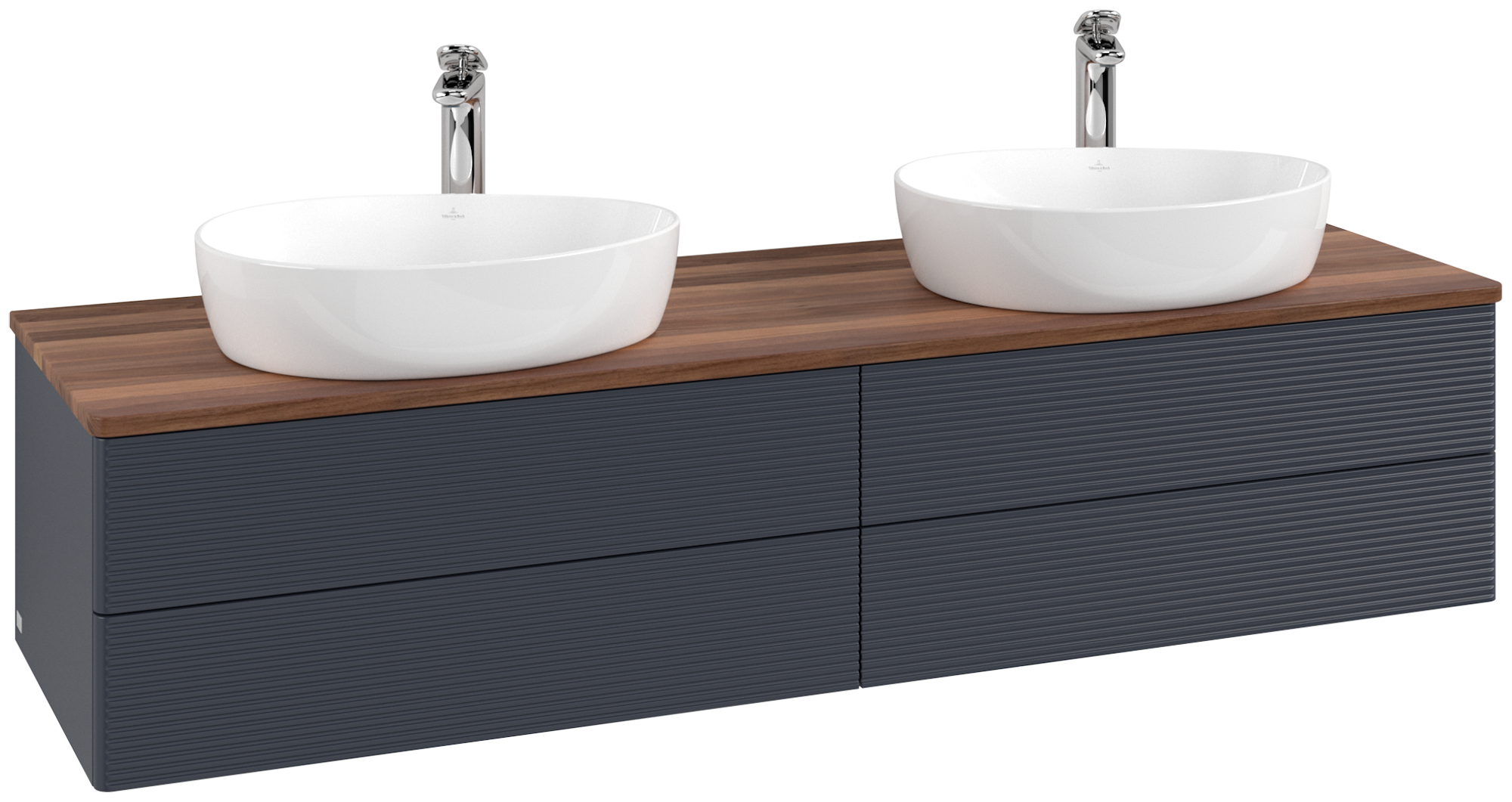 Villeroy & Boch Antao Waschbeckenunterschrank, 4 Auszüge, 1600x360x500mm, Front mit Struktur, Korpus: Midnight Blue Matt Lacquer, Front: Midnight Blue Matt Lacquer, Abdeckplatte: Warm Walnut