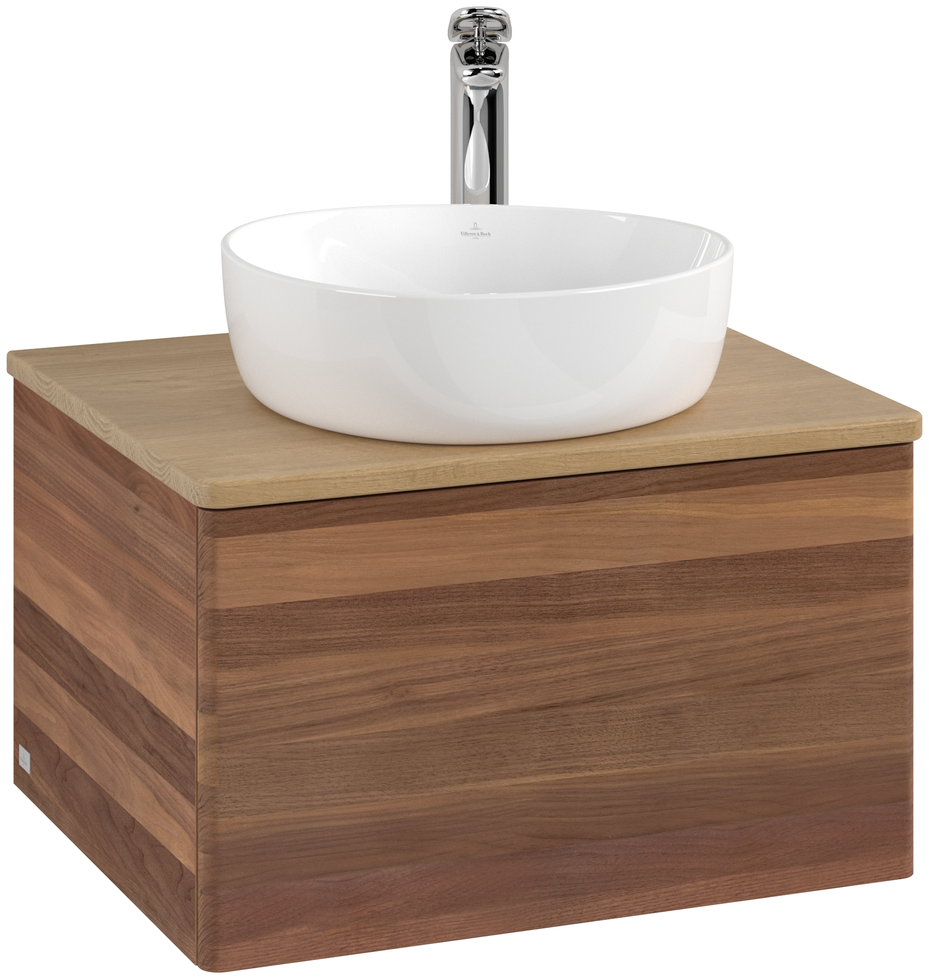 Villeroy & Boch Antao Waschbeckenunterschrank, 1 Auszug, 600x360x500mm, Front ohne Struktur, Korpus: Warm Walnut, Front: Warm Walnut, Abdeckplatte: Honey Oak