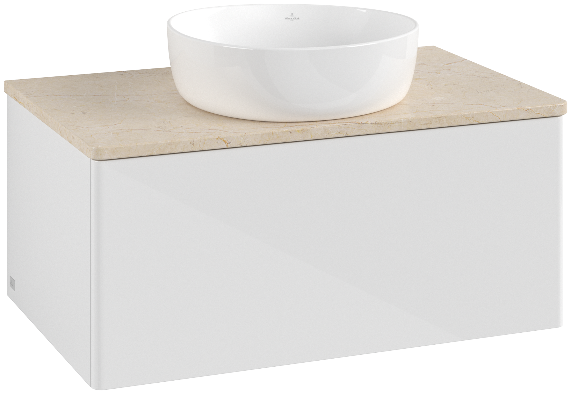 Villeroy & Boch Antao Vanity unit, 1 pull-out compartment, 800x360x500mm, Front without structure, Body: Glossy White Lacquer, Front: Glossy White Lacquer, Cover plate: Botticino