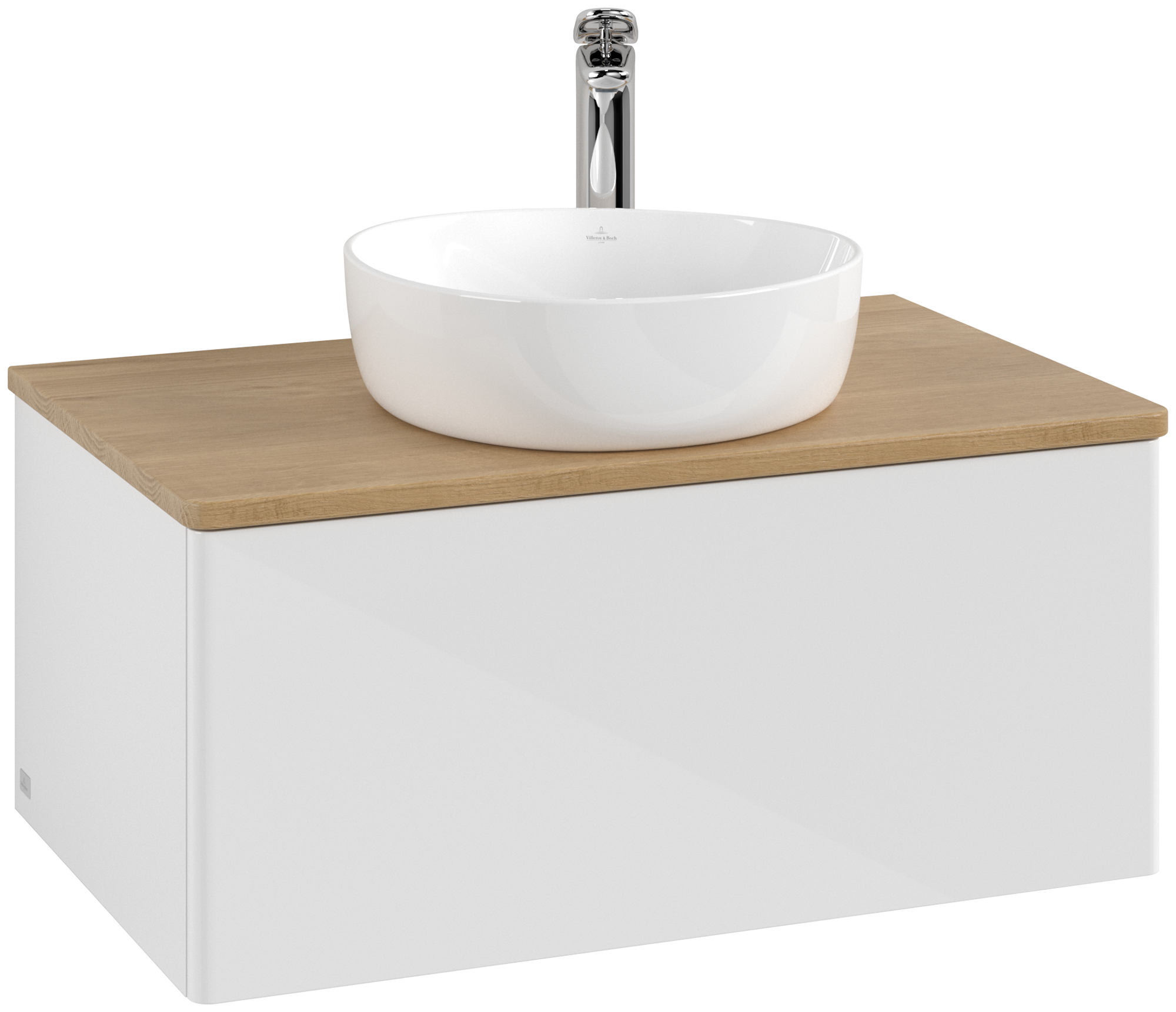 Villeroy & Boch Antao Waschbeckenunterschrank, 1 Auszug, 800x360x500mm, Front ohne Struktur, Korpus: Glossy White Lacquer, Front: Glossy White Lacquer, Abdeckplatte: Honey Oak