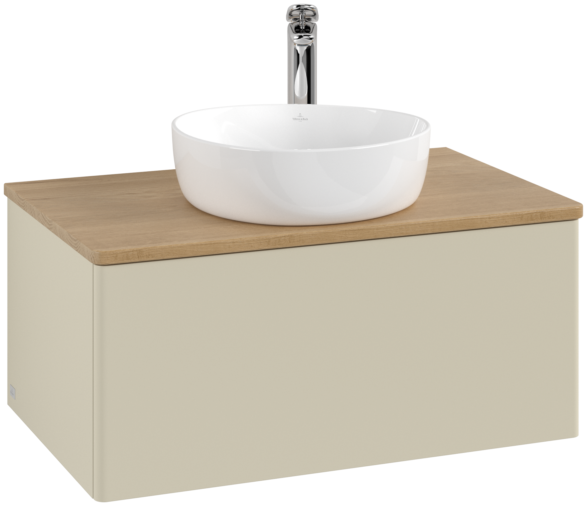 Villeroy & Boch Antao Vanity unit, 1 pull-out compartment, 800x360x500mm, Front without structure, Body: Silk Grey Matt Lacquer, Front: Silk Grey Matt Lacquer, Cover plate: Honey Oak