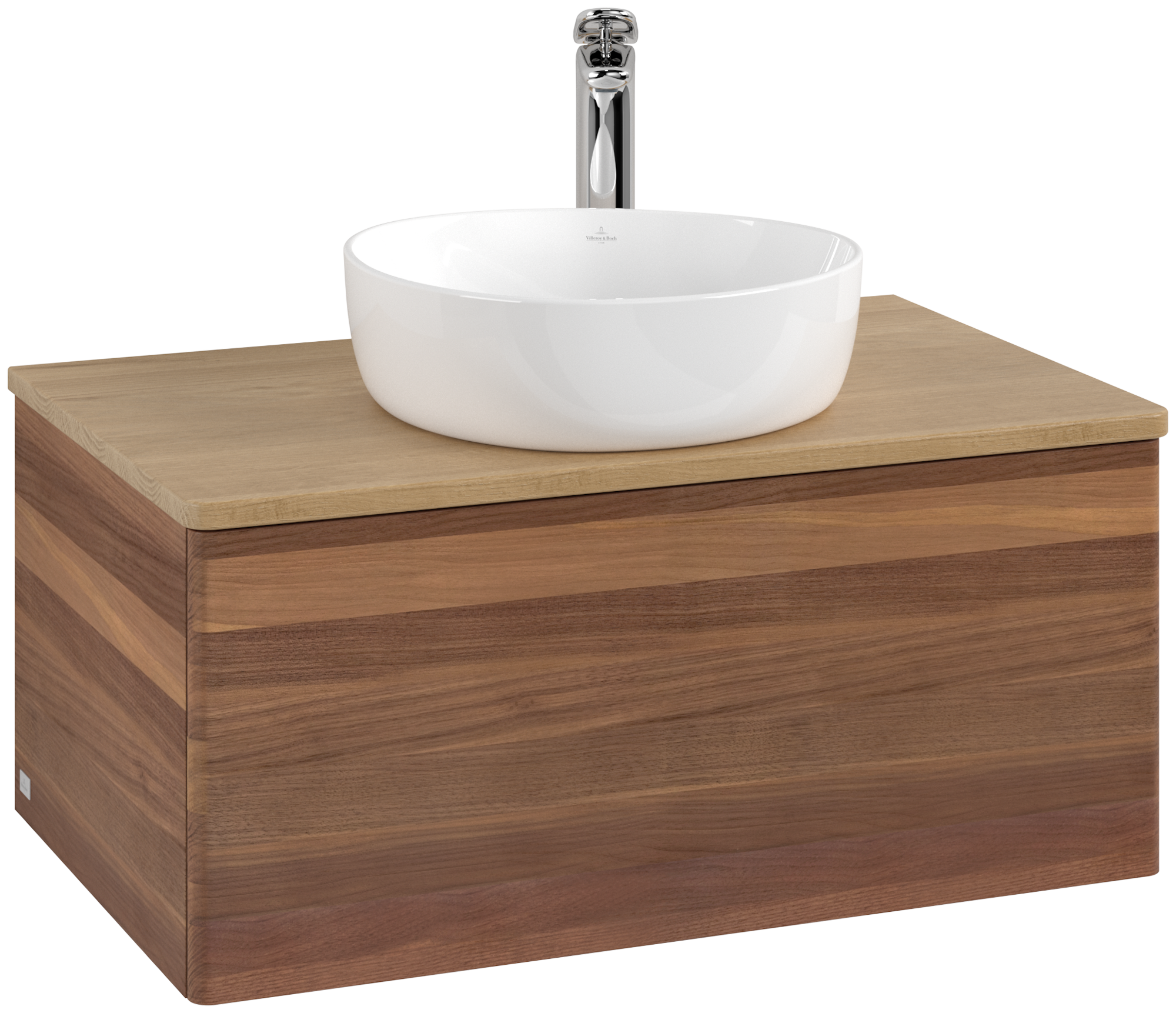 Villeroy & Boch Antao Meuble sous plan, 1 tiroir sur rails, 800x360x500mm, Façade sans structure, Caisson: Warm Walnut, Façade: Warm Walnut, Plaque de recouvrement: Honey Oak