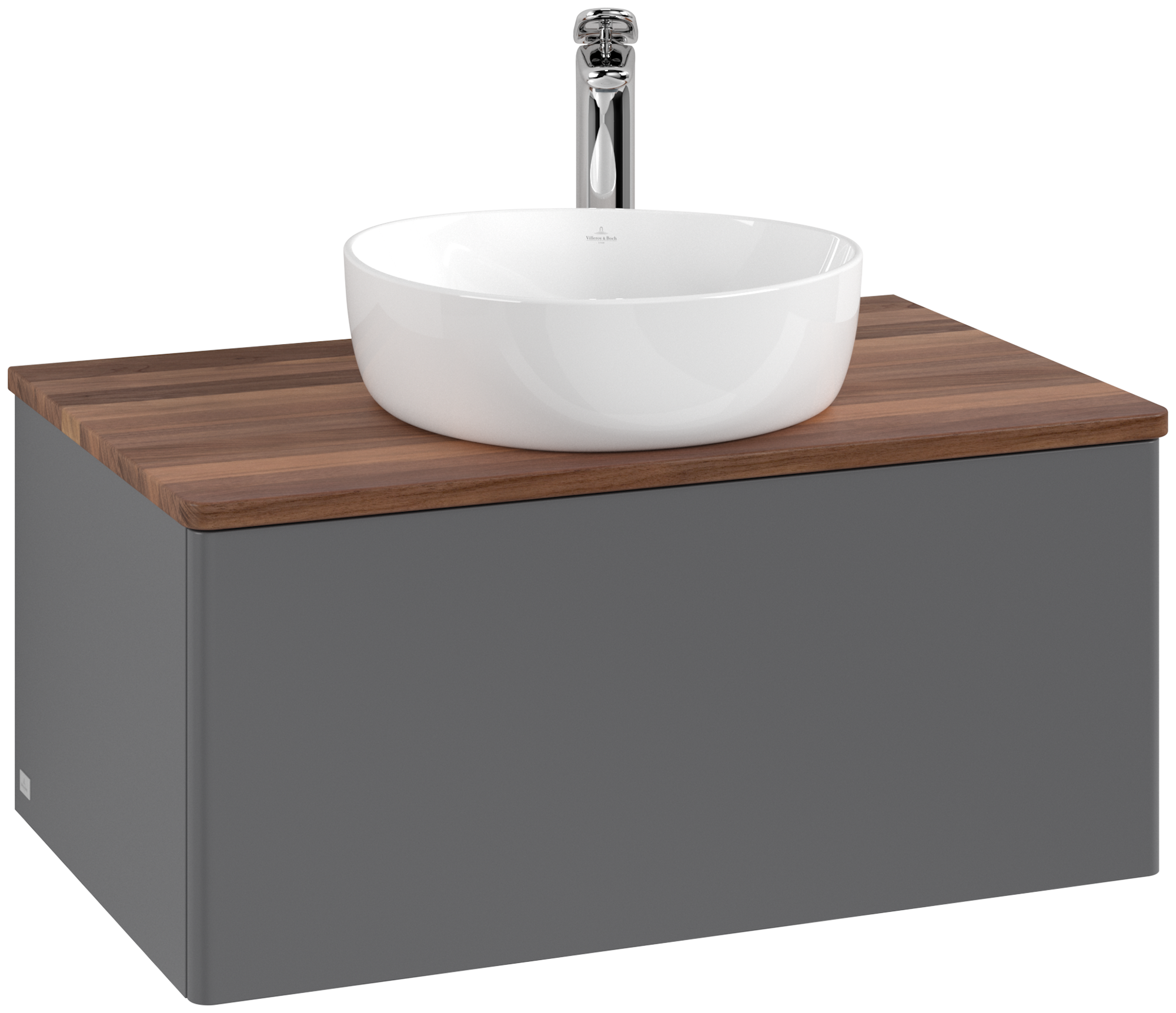 Villeroy & Boch Antao Vanity unit, 1 pull-out compartment, 800x360x500mm, Front without structure, Body: Anthracite Matt Lacquer, Front: Anthracite Matt Lacquer, Cover plate: Warm Walnut