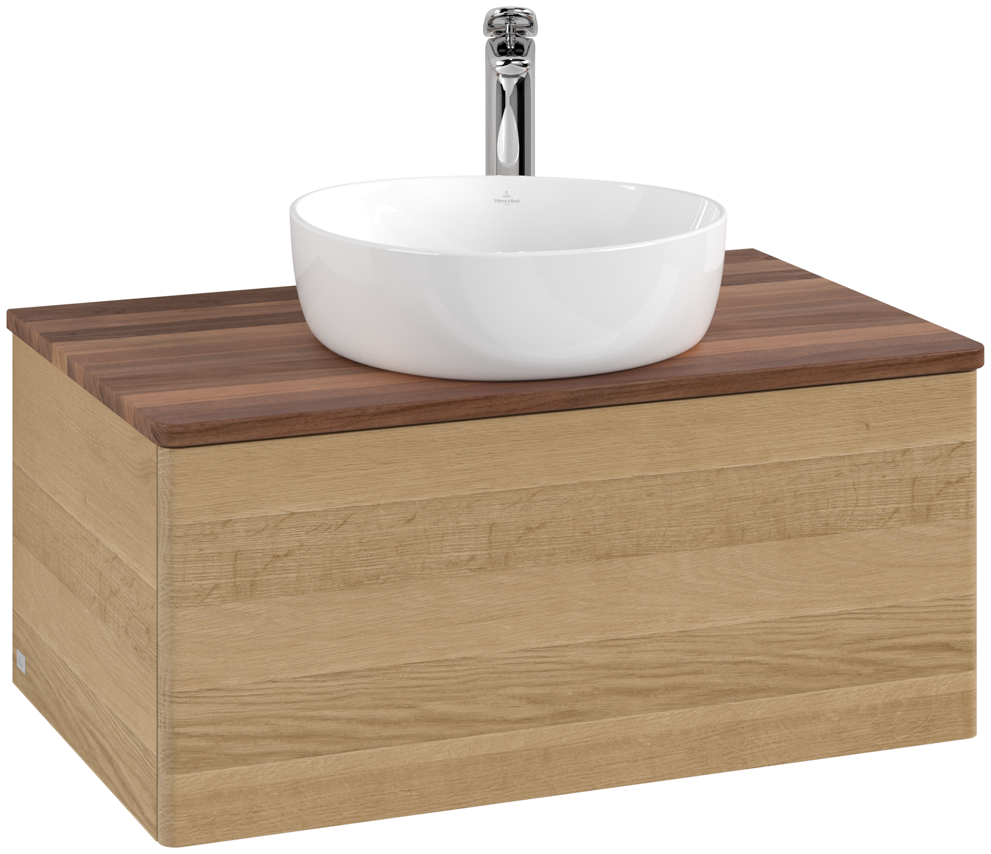 Villeroy & Boch Antao Meuble sous plan, 1 tiroir sur rails, 800x360x500mm, Façade sans structure, Caisson: Honey Oak, Façade: Honey Oak, Plaque de recouvrement: Warm Walnut