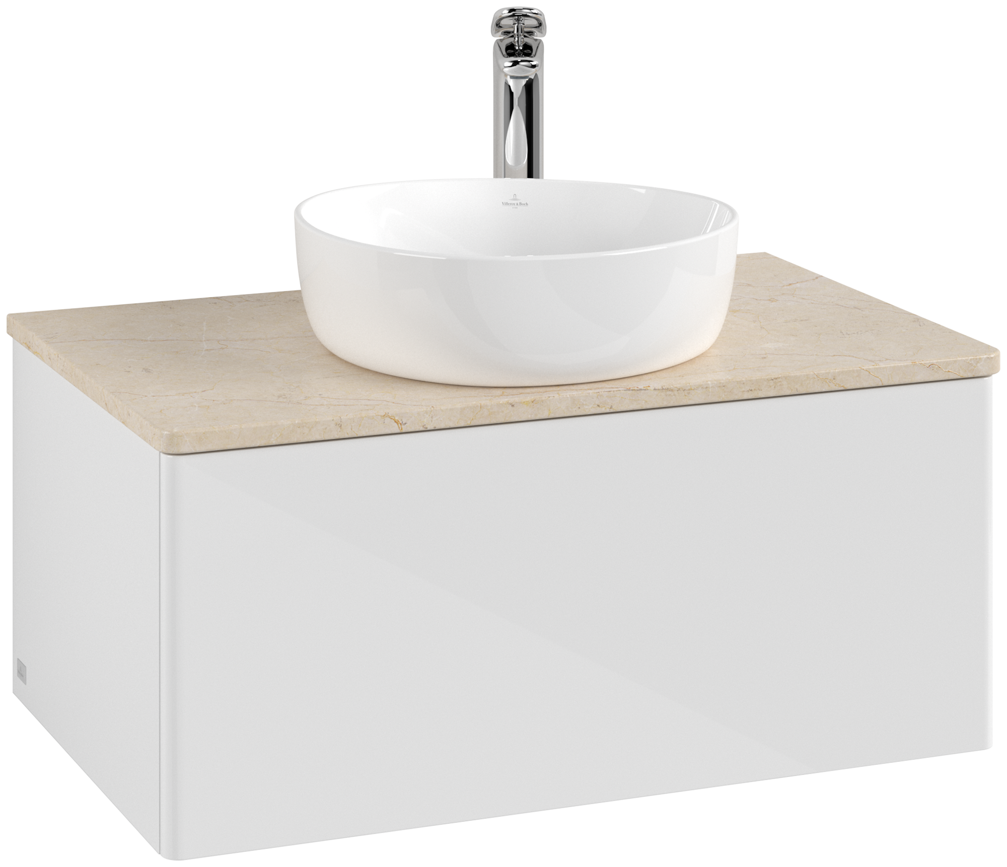 Villeroy & Boch Antao Vanity unit, 1 pull-out compartment, 800x360x500mm, Front without structure, Body: Glossy White Lacquer, Front: Glossy White Lacquer, Cover plate: Botticino