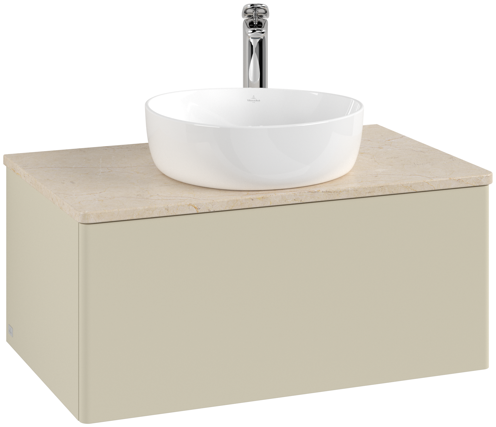 Villeroy & Boch Antao Vanity unit, 1 pull-out compartment, 800x360x500mm, Front without structure, Body: Silk Grey Matt Lacquer, Front: Silk Grey Matt Lacquer, Cover plate: Botticino