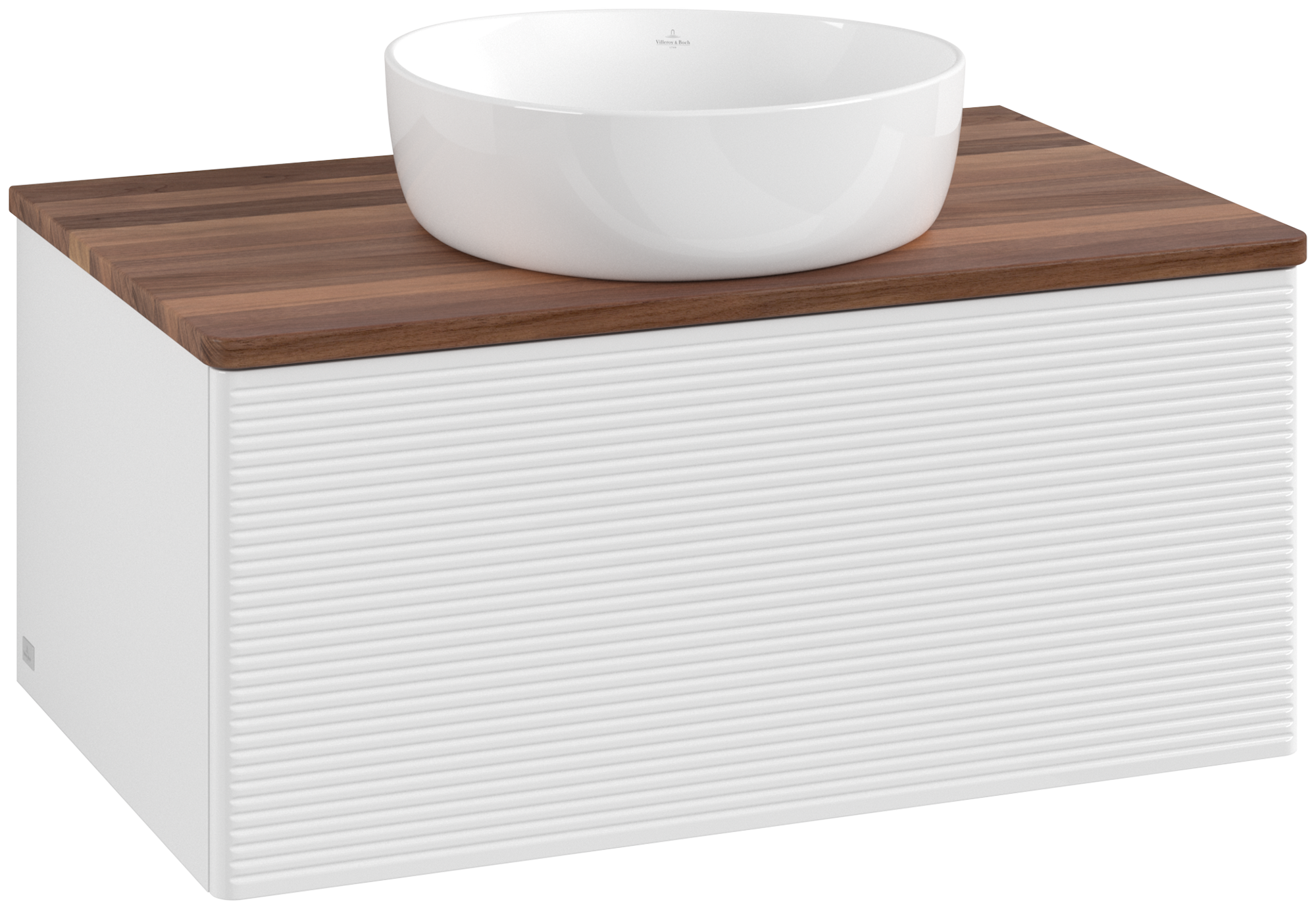 Villeroy & Boch Antao Vanity unit, 1 pull-out compartment, 800x360x500mm, Front with grain texture, Body: Glossy White Lacquer, Front: Glossy White Lacquer, Cover plate: Warm Walnut
