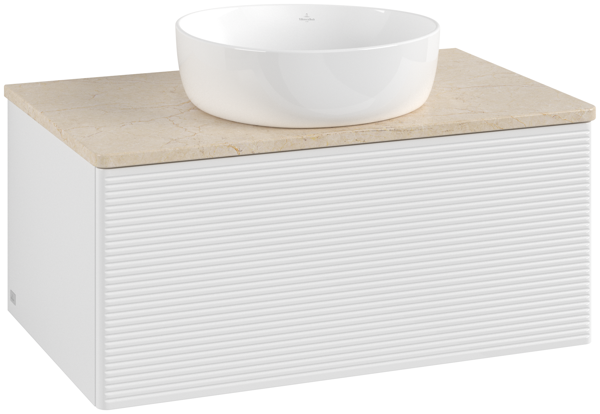 Villeroy & Boch Antao Vanity unit, 1 pull-out compartment, 800x360x500mm, Front with grain texture, Body: Glossy White Lacquer, Front: Glossy White Lacquer, Cover plate: Botticino