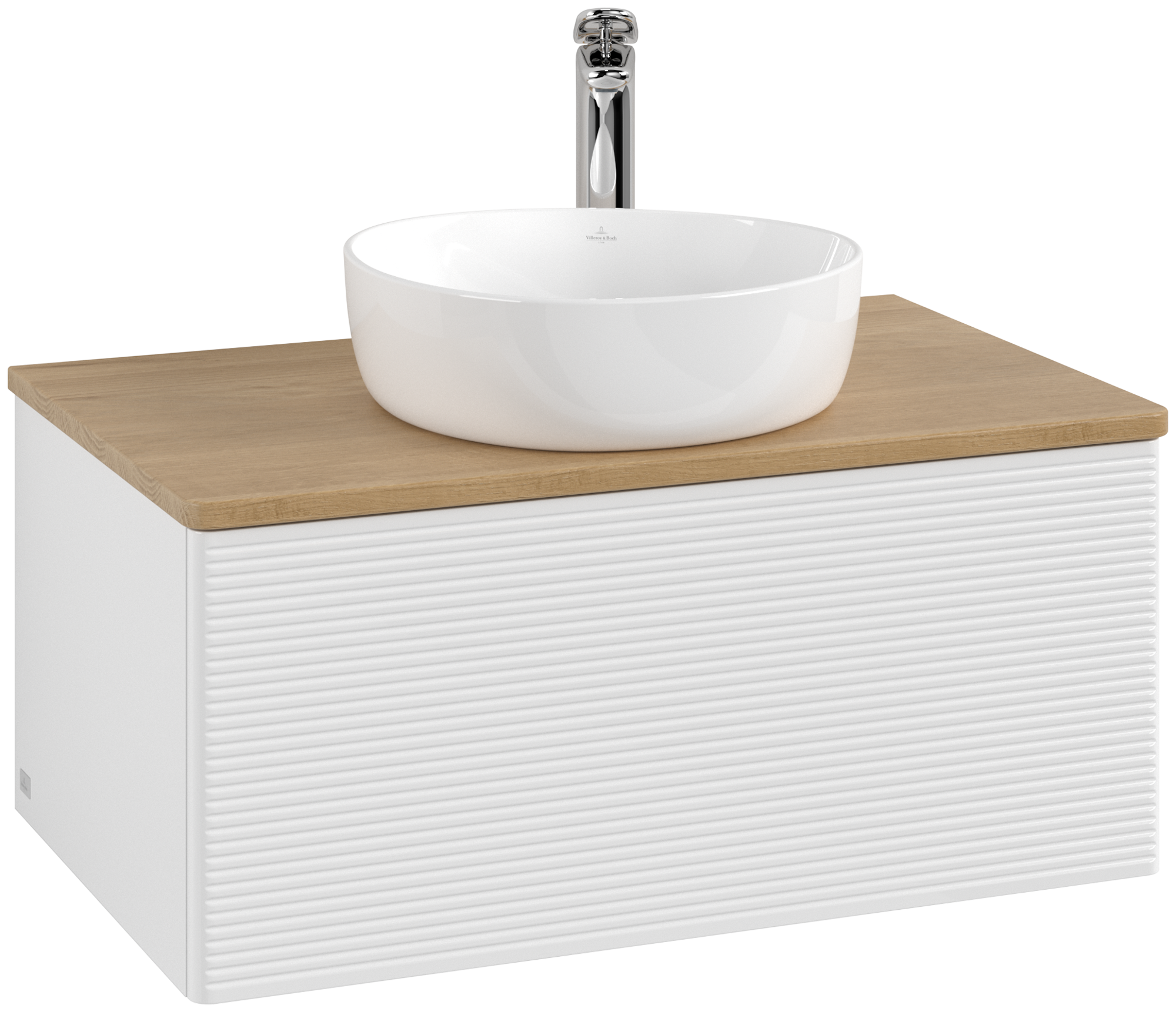 Villeroy & Boch Antao Vanity unit, 1 pull-out compartment, 800x360x500mm, Front with grain texture, Body: Glossy White Lacquer, Front: Glossy White Lacquer, Cover plate: Honey Oak