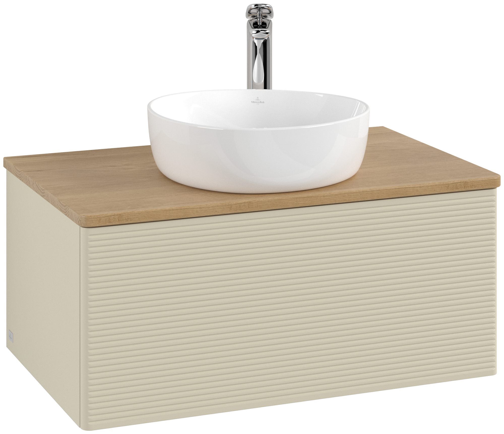 Villeroy & Boch Antao Vanity unit, 1 pull-out compartment, 800x360x500mm, Front with grain texture, Body: Silk Grey Matt Lacquer, Front: Silk Grey Matt Lacquer, Cover plate: Honey Oak