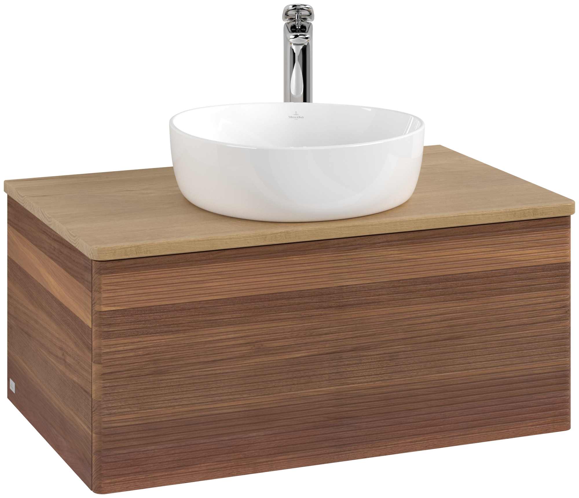 Villeroy & Boch Antao Meuble sous plan, 1 tiroir sur rails, 800x360x500mm, Façade avec structure, Caisson: Warm Walnut, Façade: Warm Walnut, Plaque de recouvrement: Honey Oak