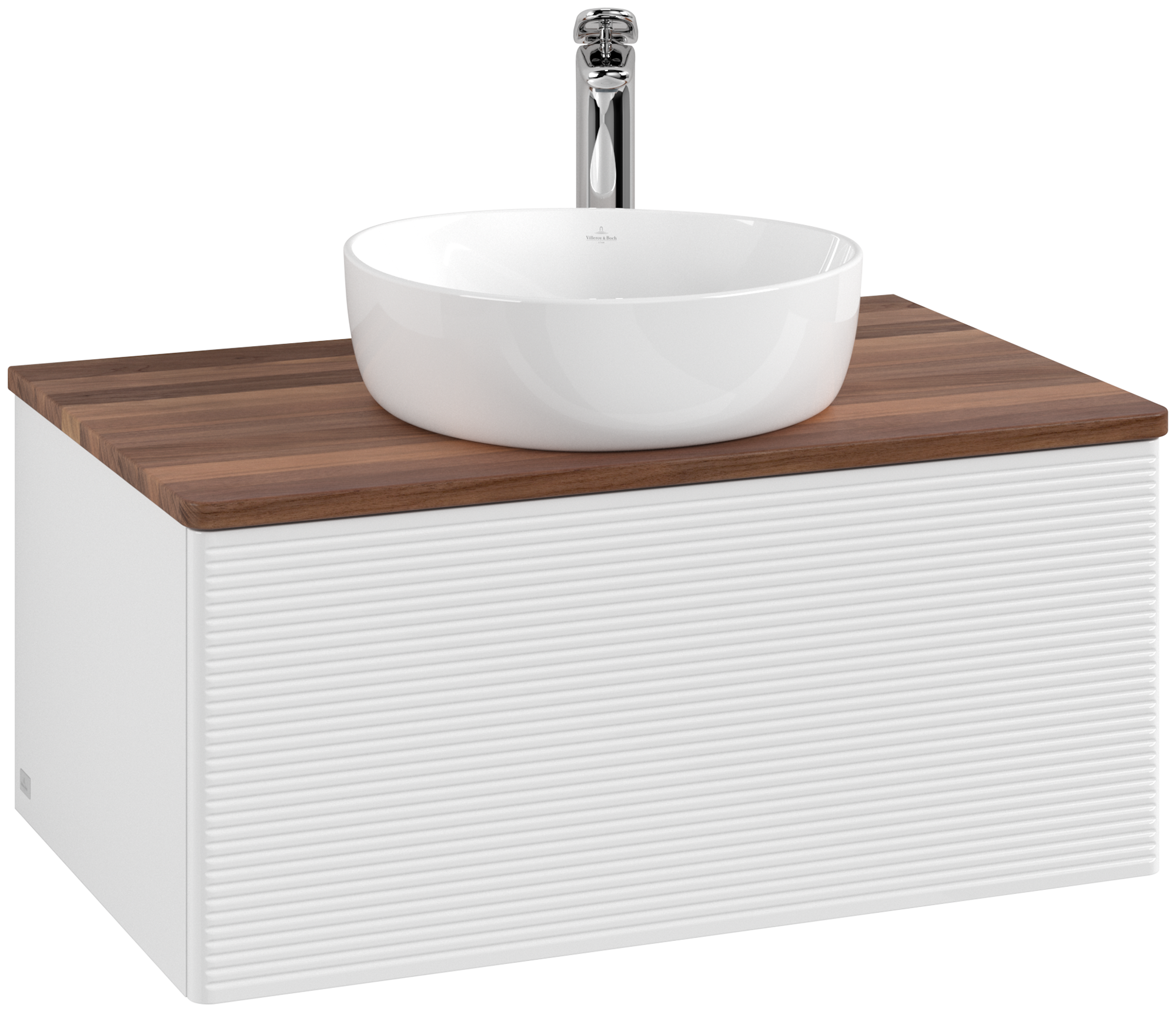 Villeroy & Boch Antao Vanity unit, 1 pull-out compartment, 800x360x500mm, Front with grain texture, Body: Glossy White Lacquer, Front: Glossy White Lacquer, Cover plate: Warm Walnut