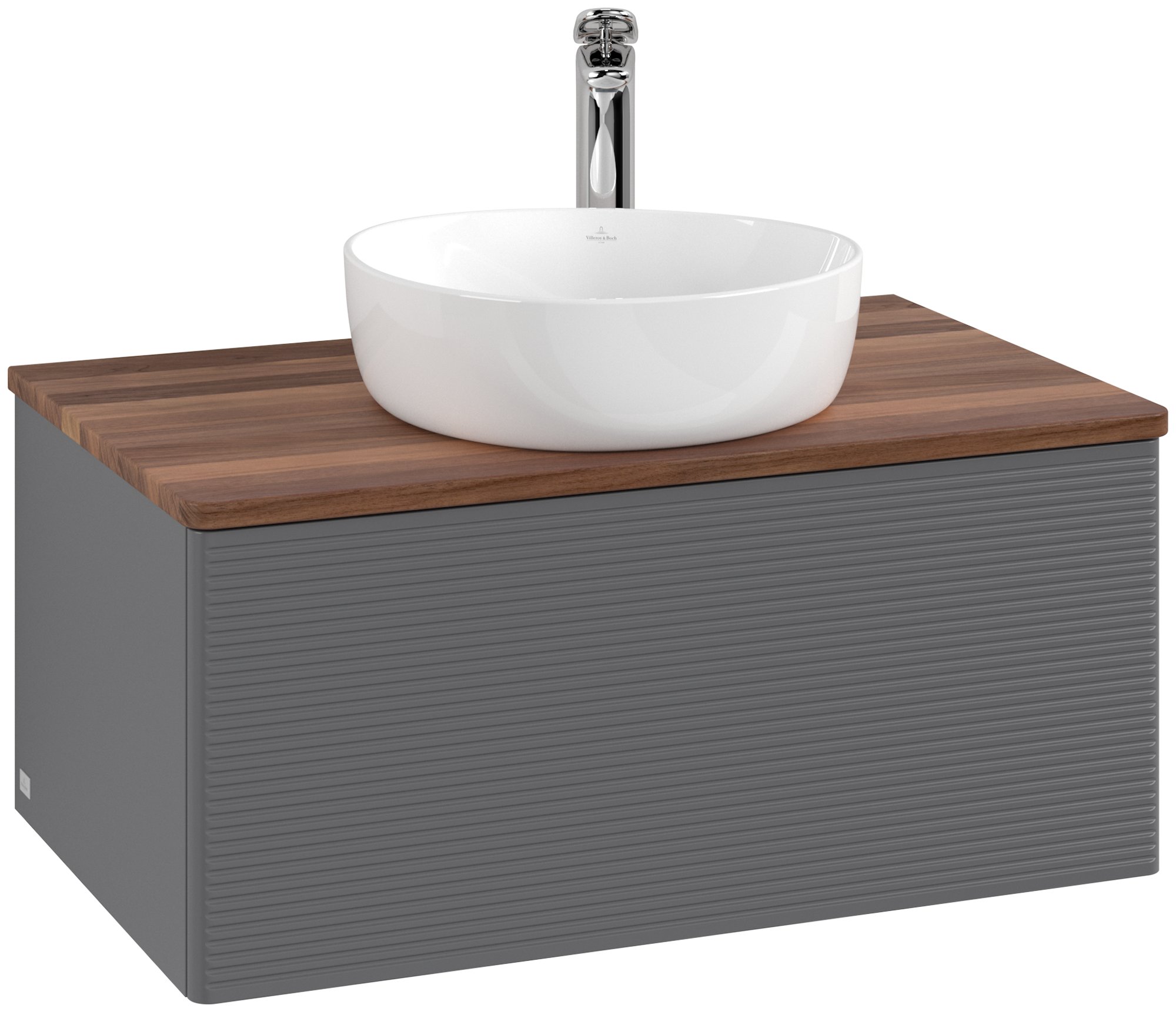 Villeroy & Boch Antao Vanity unit, 1 pull-out compartment, 800x360x500mm, Front with grain texture, Body: Anthracite Matt Lacquer, Front: Anthracite Matt Lacquer, Cover plate: Warm Walnut
