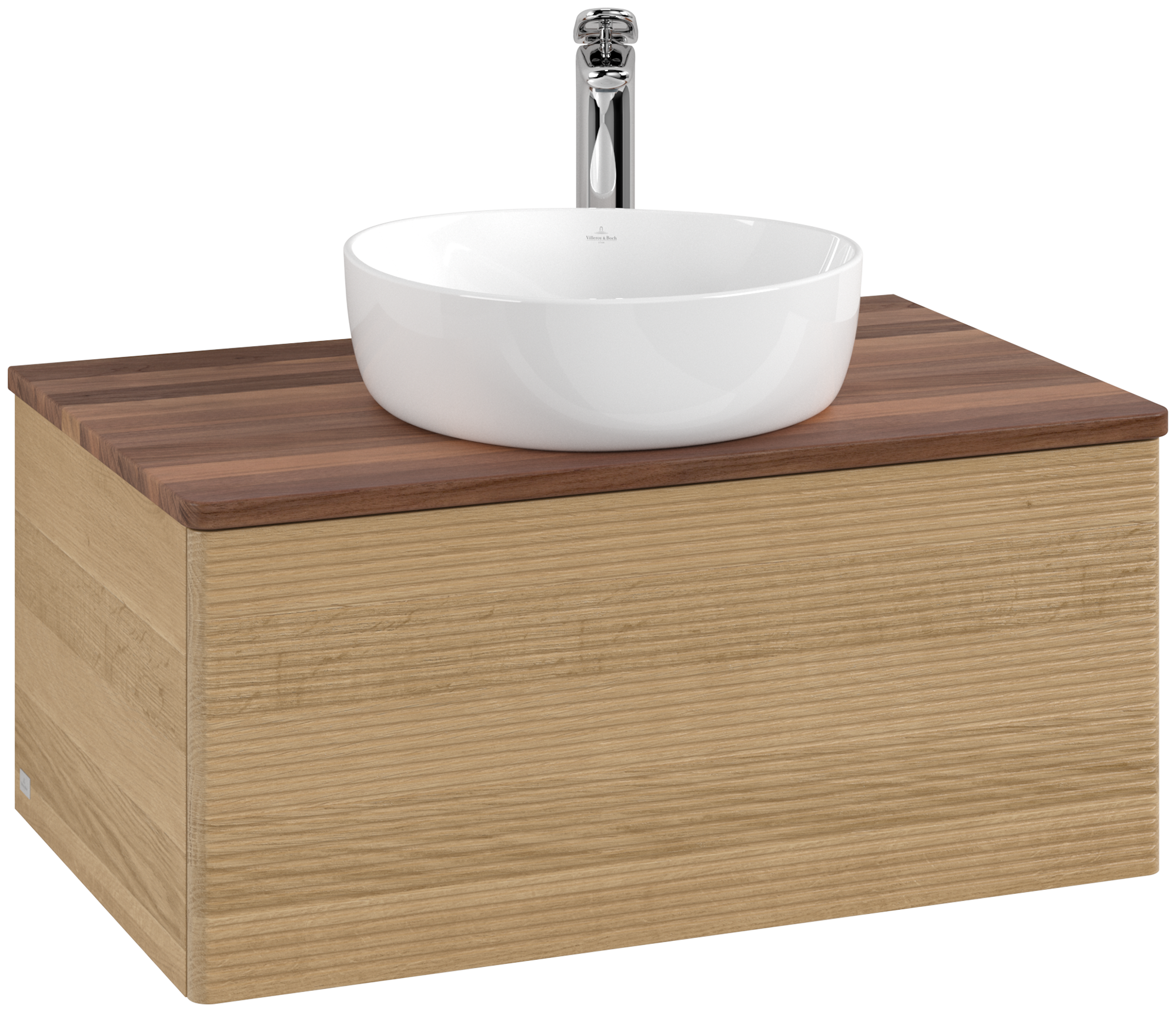 Villeroy & Boch Antao Meuble sous plan, 1 tiroir sur rails, 800x360x500mm, Façade avec structure, Caisson: Honey Oak, Façade: Honey Oak, Plaque de recouvrement: Warm Walnut