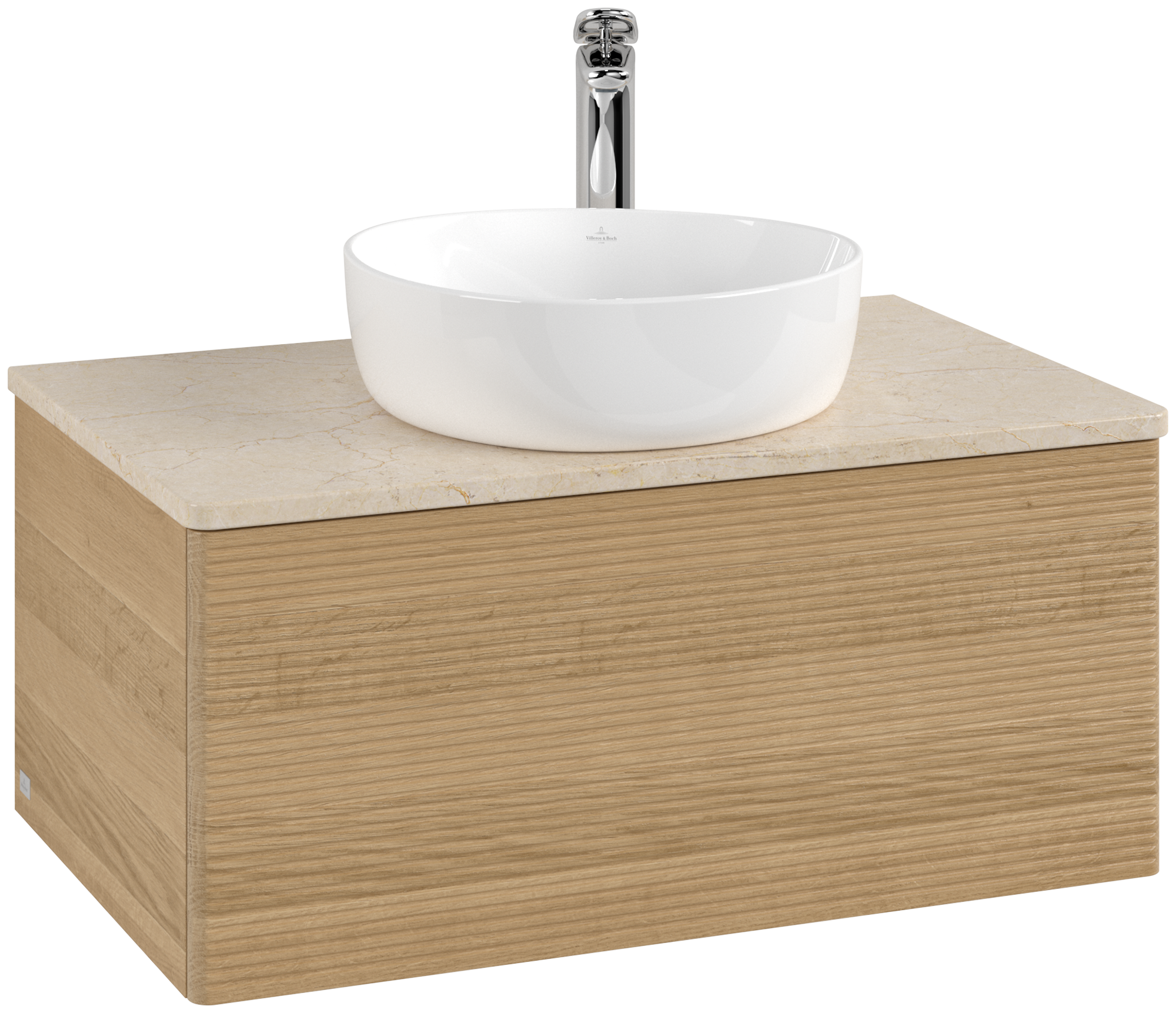 Villeroy & Boch Antao Meuble sous plan, 1 tiroir sur rails, 800x360x500mm, Façade avec structure, Caisson: Honey Oak, Façade: Honey Oak, Plaque de recouvrement: Botticino