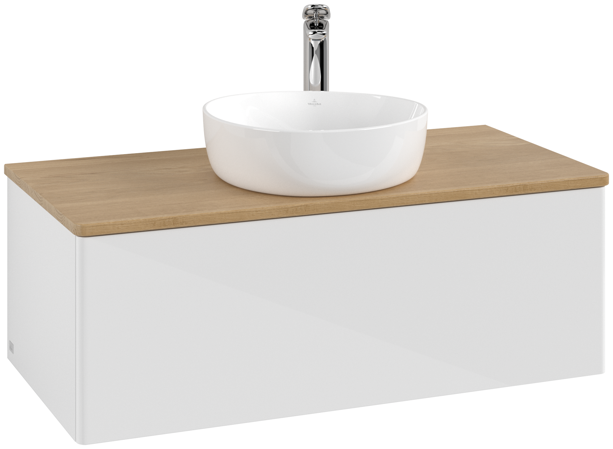 Villeroy & Boch Antao Waschbeckenunterschrank, 1 Auszug, 1000x360x500mm, Front ohne Struktur, Korpus: Glossy White Lacquer, Front: Glossy White Lacquer, Abdeckplatte: Honey Oak