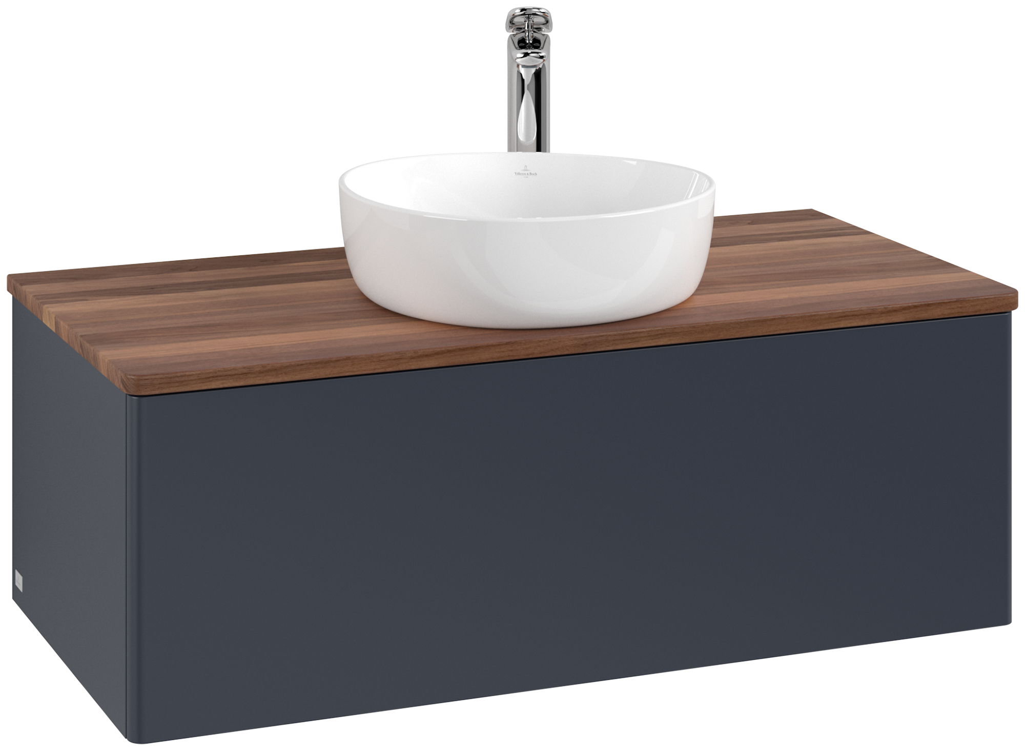 Villeroy & Boch Antao Wastafelonderkast, 1 uittreklade, 1000x360x500mm, front zonder structuur, Corpus: Midnight Blue Matt Lacquer, Front: Midnight Blue Matt Lacquer, Afdekplaat: Warm Walnut