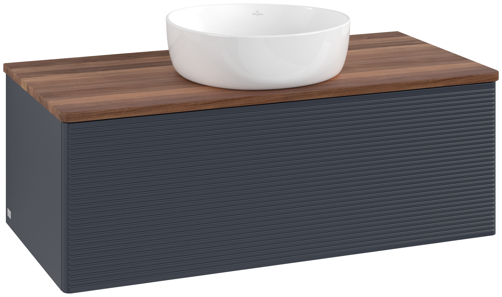 Villeroy & Boch Antao Wastafelonderkast, 1 uittreklade, 1000x360x500mm, front met structuur, Corpus: Midnight Blue Matt Lacquer, Front: Midnight Blue Matt Lacquer, Afdekplaat: Warm Walnut