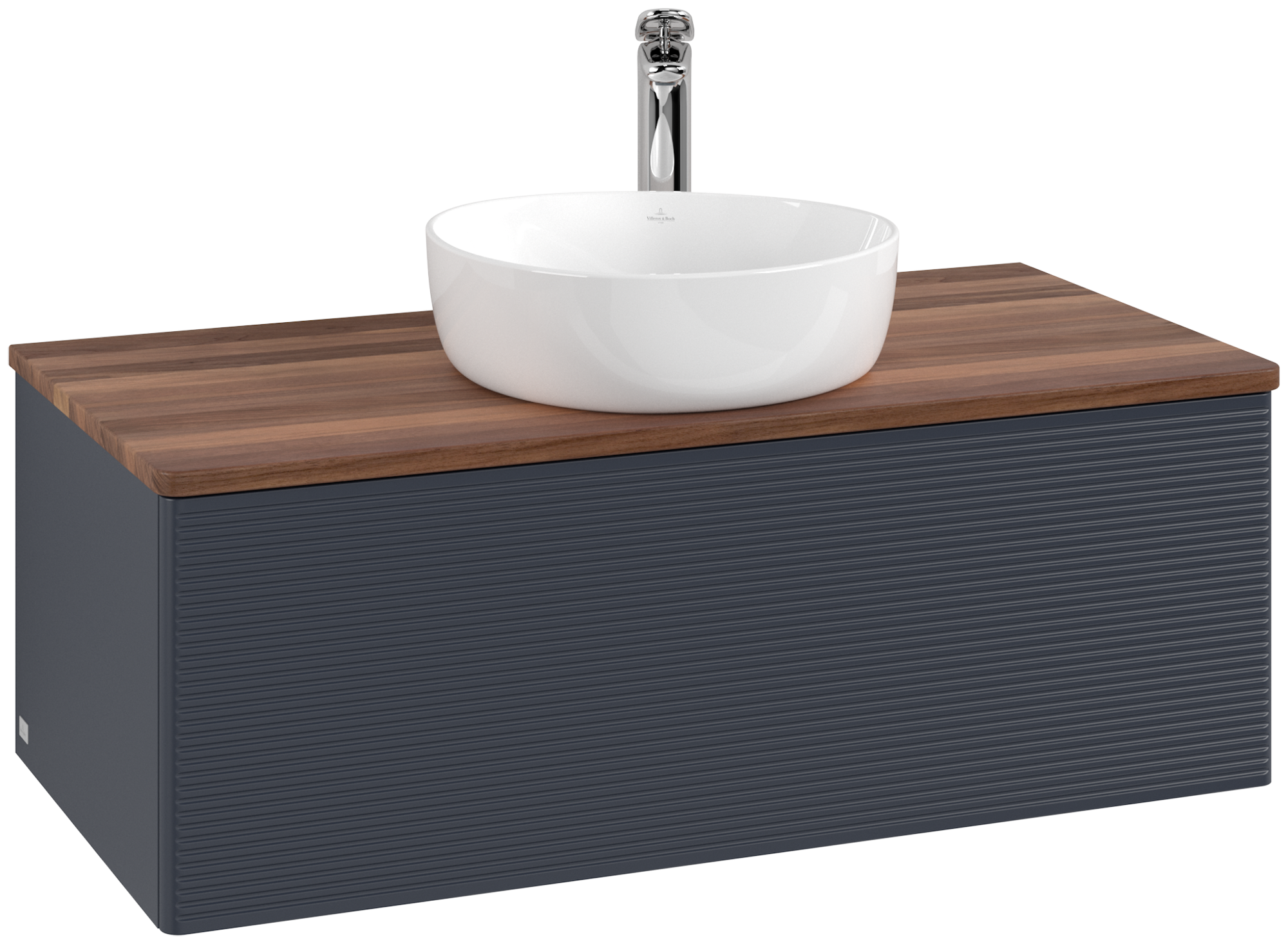 Villeroy & Boch Antao Wastafelonderkast, 1 uittreklade, 1000x360x500mm, front met structuur, Corpus: Midnight Blue Matt Lacquer, Front: Midnight Blue Matt Lacquer, Afdekplaat: Warm Walnut
