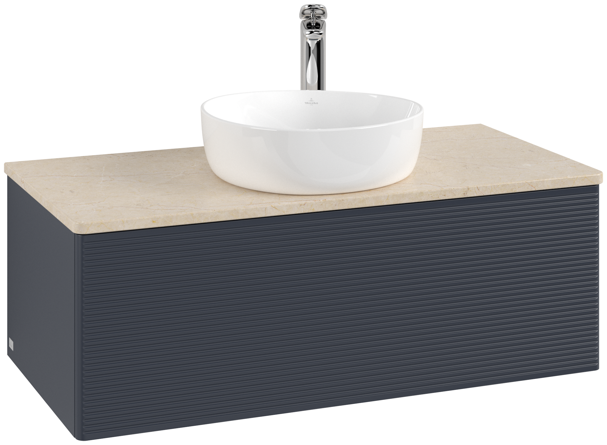 Villeroy & Boch Antao Wastafelonderkast, 1 uittreklade, 1000x360x500mm, front met structuur, Corpus: Midnight Blue Matt Lacquer, Front: Midnight Blue Matt Lacquer, Afdekplaat: Botticino