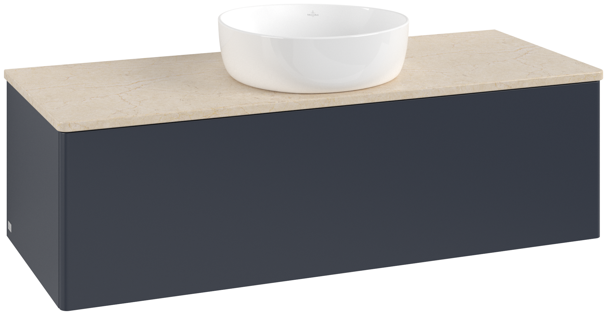 Villeroy & Boch Antao Vanity unit, 1 pull-out compartment, 1200x360x500mm, Front without structure, Body: Midnight Blue Matt Lacquer, Front: Midnight Blue Matt Lacquer, Cover plate: Botticino