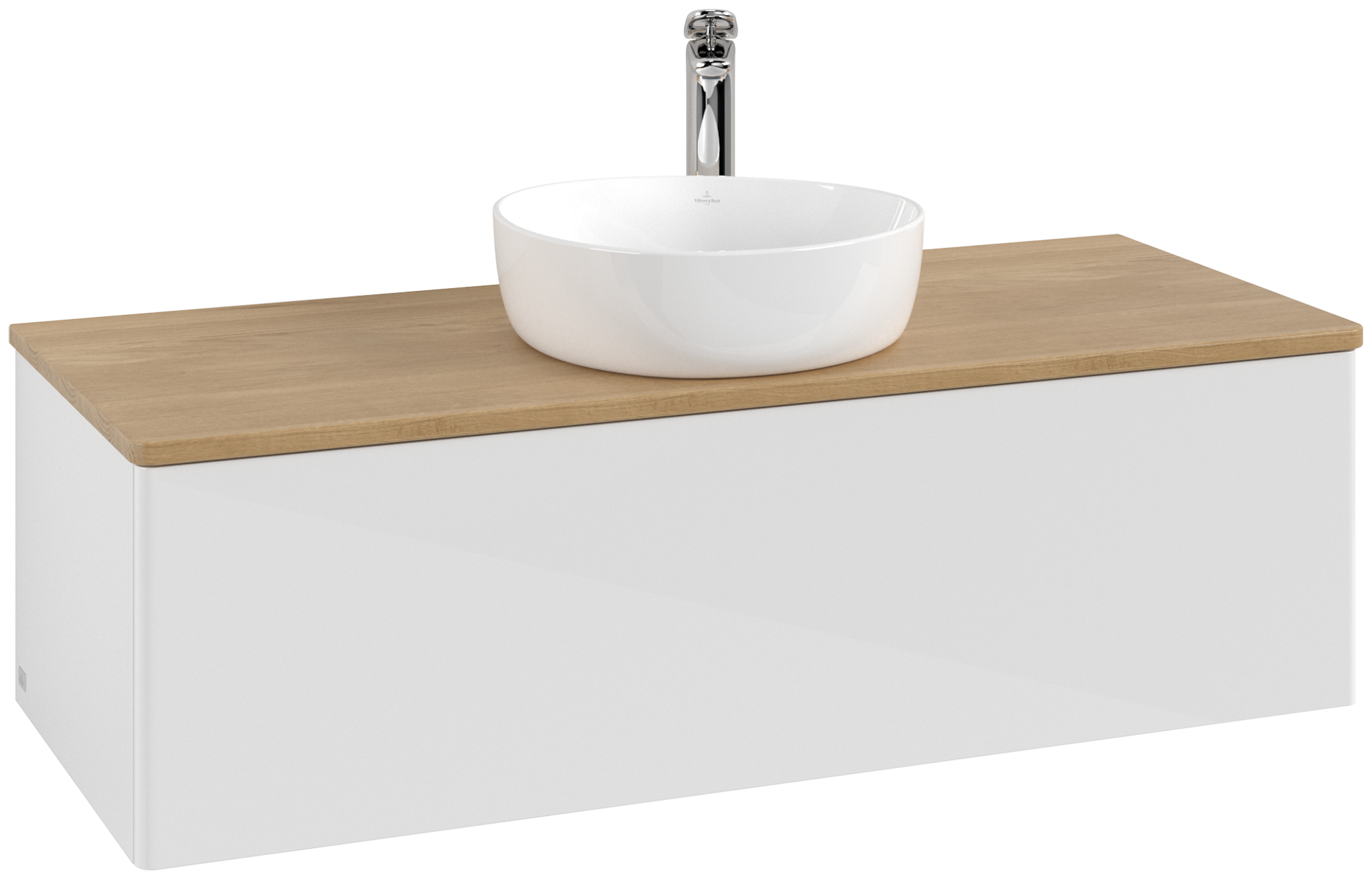 Villeroy & Boch Antao Waschbeckenunterschrank, 1 Auszug, 1200x360x500mm, Front ohne Struktur, Korpus: Glossy White Lacquer, Front: Glossy White Lacquer, Abdeckplatte: Honey Oak