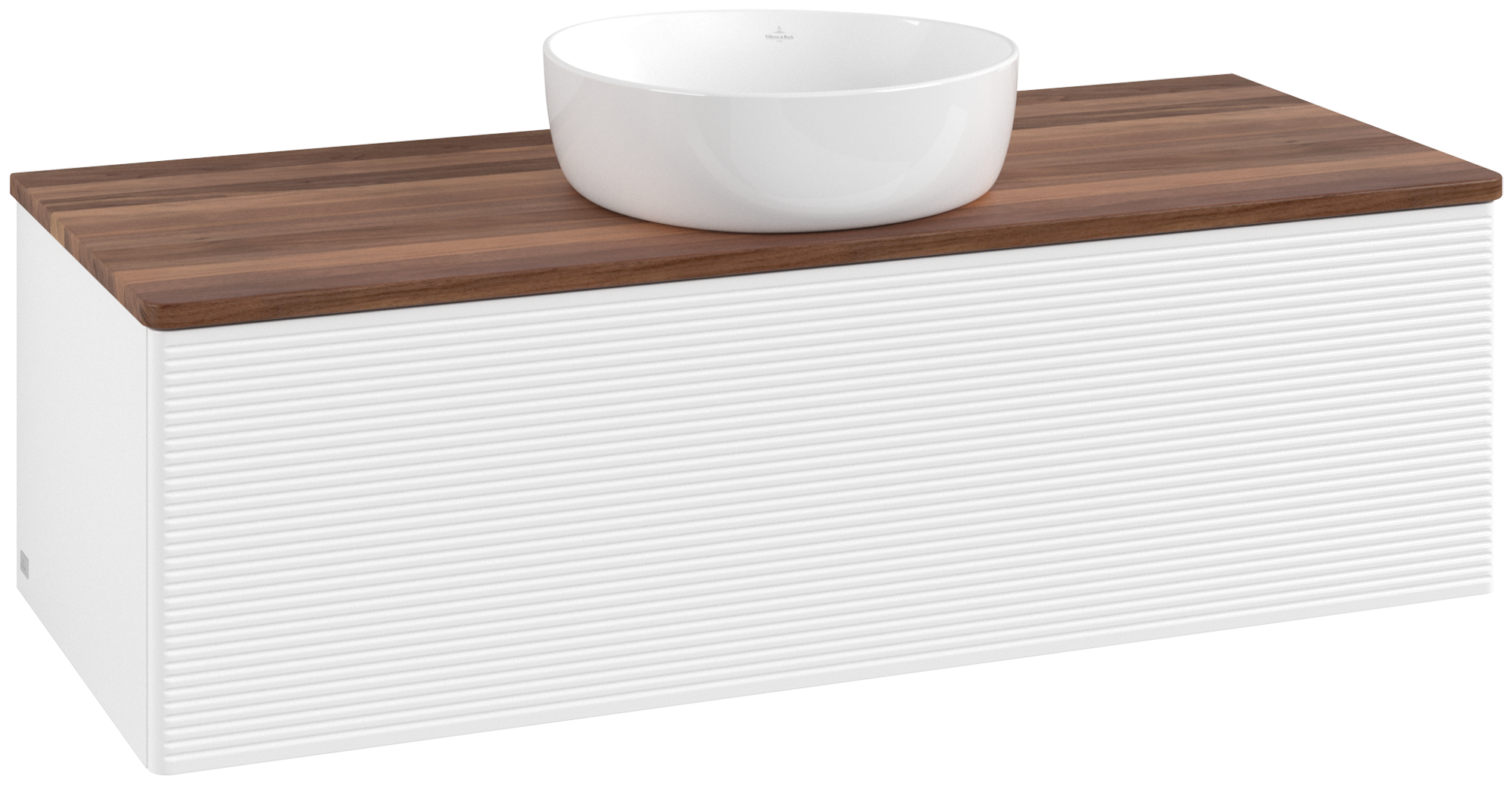Villeroy & Boch Antao Vanity unit, 1 pull-out compartment, 1200x360x500mm, Front with grain texture, Body: White Matt Lacquer, Front: White Matt Lacquer, Cover plate: Warm Walnut
