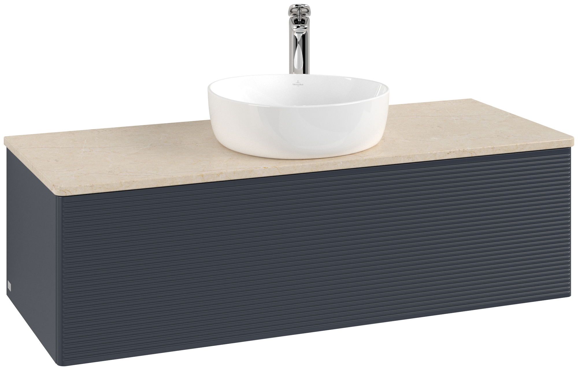 Villeroy & Boch Antao Vanity unit, 1 pull-out compartment, 1200x360x500mm, Front with grain texture, Body: Midnight Blue Matt Lacquer, Front: Midnight Blue Matt Lacquer, Cover plate: Botticino