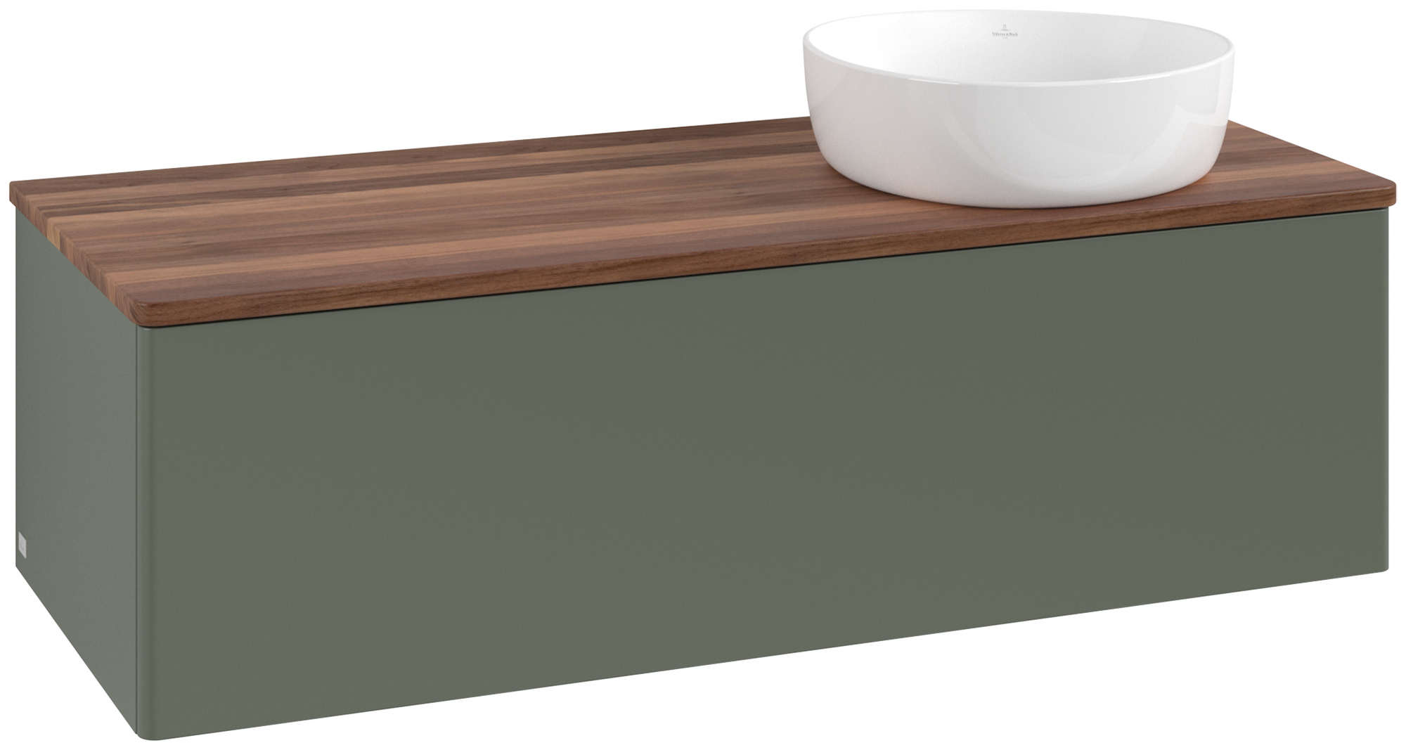 Villeroy & Boch Antao Meuble sous plan, 1 tiroir sur rails, 1200x360x500mm, Façade sans structure, Caisson: Leaf Green Matt Lacquer, Façade: Leaf Green Matt Lacquer, Plaque de recouvrement: Warm Walnut