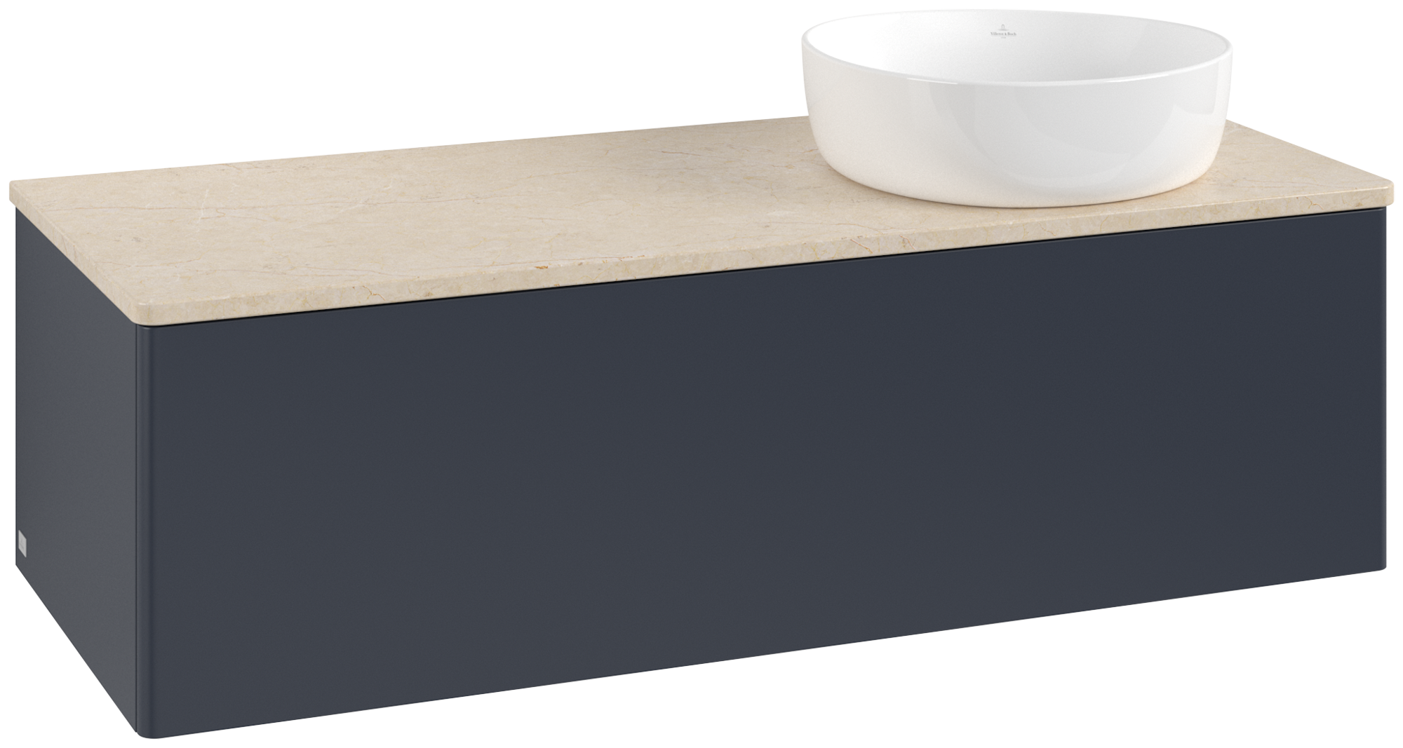 Villeroy & Boch Antao Modulo bajo, 1 compartimento extraíble, 1200x360x500mm, sin textura granulada en la parte delantera, Cuerpo: Midnight Blue Matt Lacquer, Frontal: Midnight Blue Matt Lacquer, Placa de cubierta: Botticino
