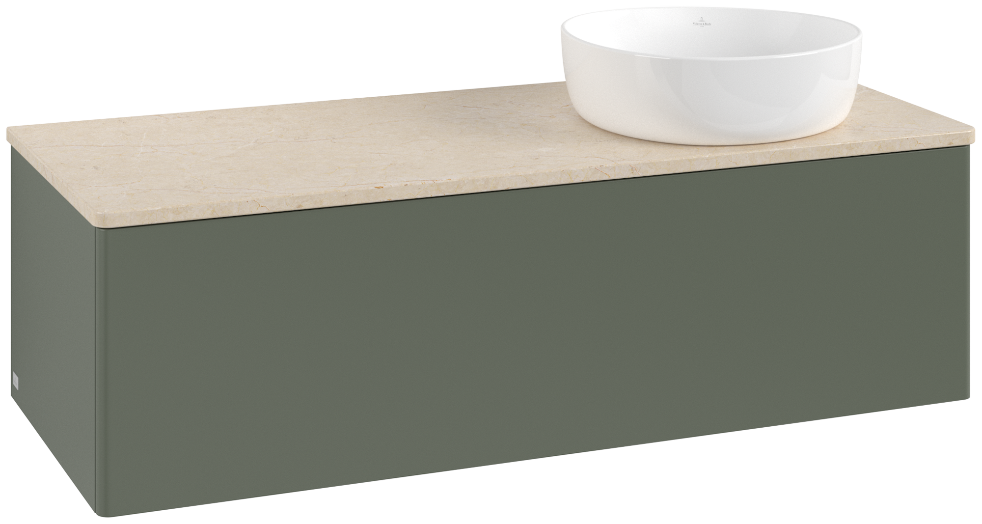 Villeroy & Boch Antao Meuble sous plan, 1 tiroir sur rails, 1200x360x500mm, Façade sans structure, Caisson: Leaf Green Matt Lacquer, Façade: Leaf Green Matt Lacquer, Plaque de recouvrement: Botticino