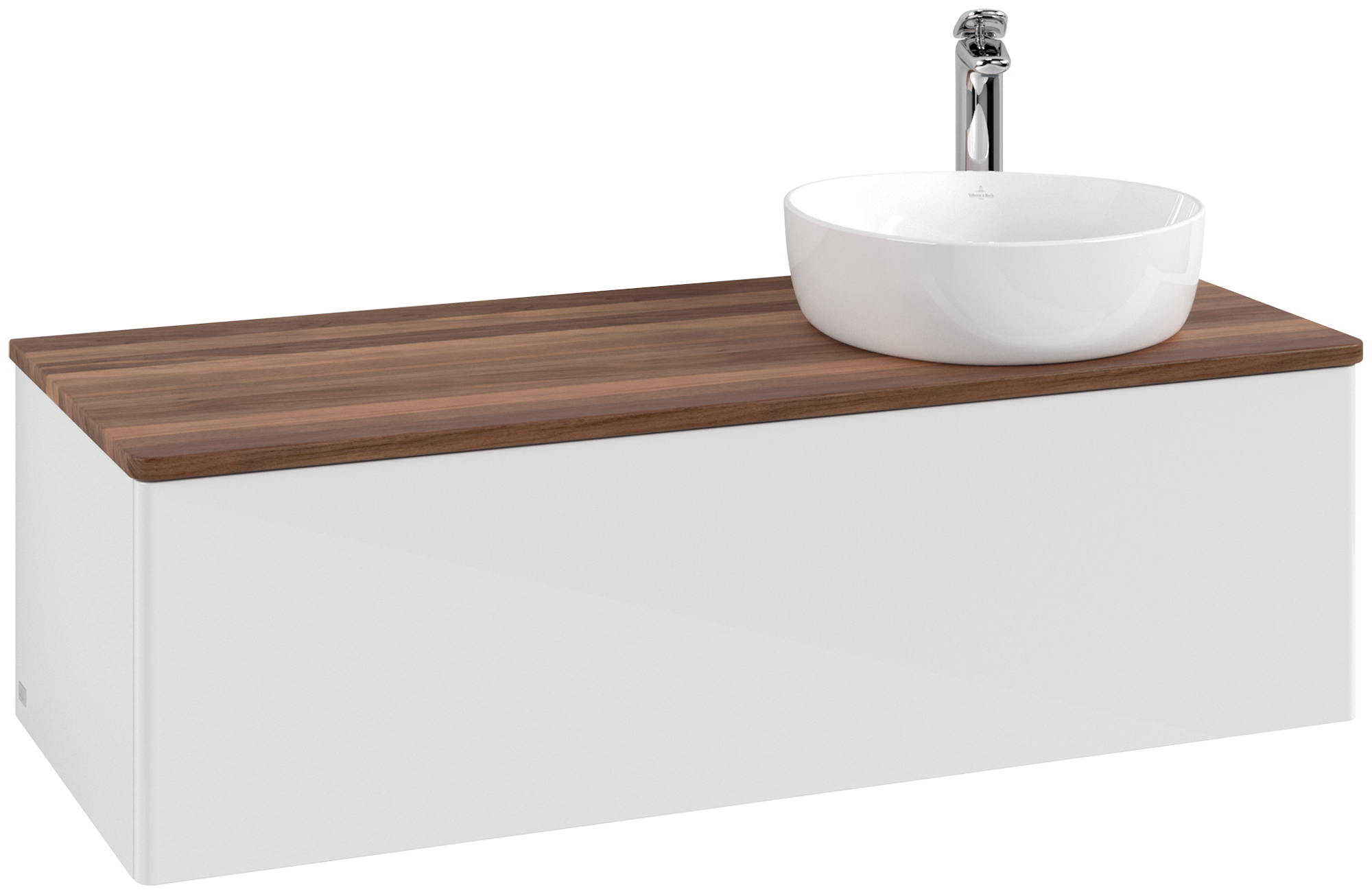Villeroy & Boch Antao Mobile sottolavabo, 1 vano estraibile, 1200x360x500mm, Frontale senza texture, Corpo: Glossy White Lacquer, Fronte: Glossy White Lacquer, Piastra di copertura: Warm Walnut
