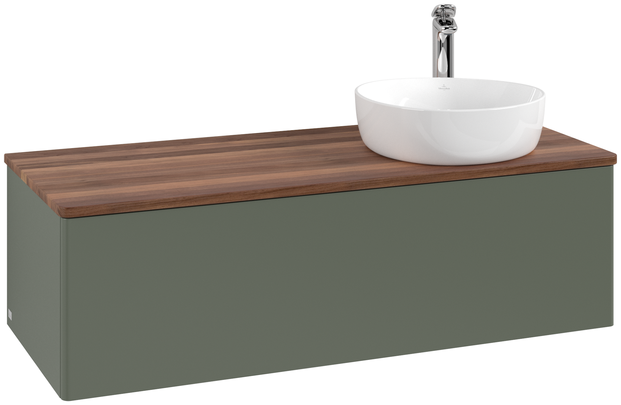 Villeroy & Boch Antao Meuble sous plan, 1 tiroir sur rails, 1200x360x500mm, Façade sans structure, Caisson: Leaf Green Matt Lacquer, Façade: Leaf Green Matt Lacquer, Plaque de recouvrement: Warm Walnut