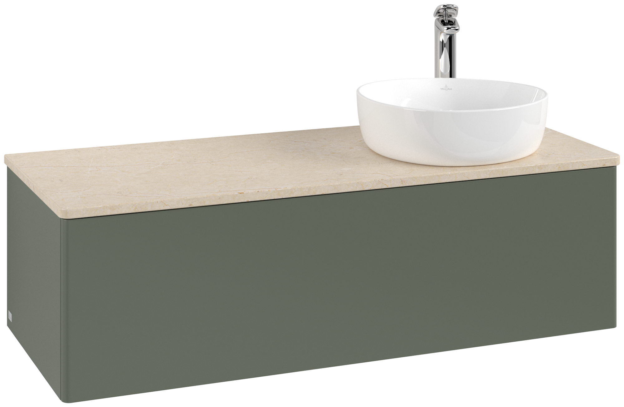 Villeroy & Boch Antao Meuble sous plan, 1 tiroir sur rails, 1200x360x500mm, Façade sans structure, Caisson: Leaf Green Matt Lacquer, Façade: Leaf Green Matt Lacquer, Plaque de recouvrement: Botticino