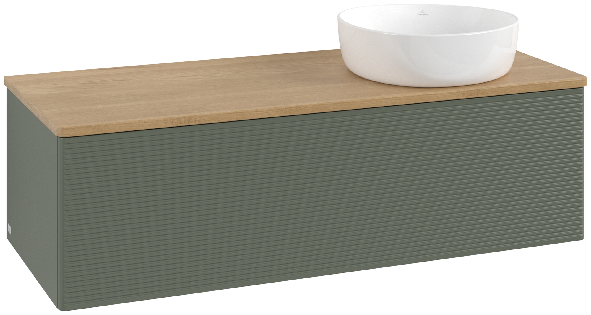 Villeroy & Boch Antao Meuble sous plan, 1 tiroir sur rails, 1200x360x500mm, Façade avec structure, Caisson: Leaf Green Matt Lacquer, Façade: Leaf Green Matt Lacquer, Plaque de recouvrement: Honey Oak